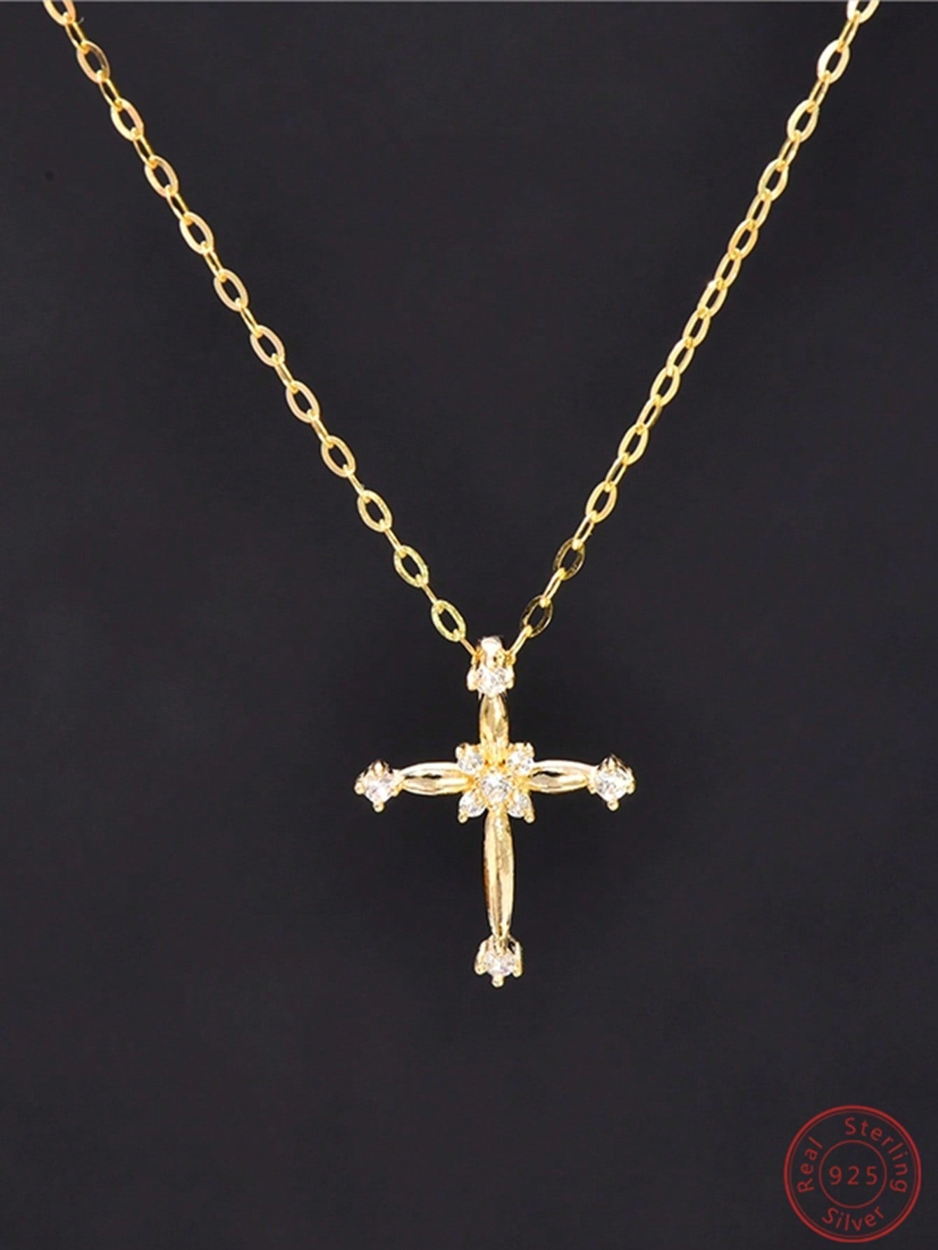 1pc Fashionable Rhinestone Cross Charm Silver Necklace For Women For Daily Decoration