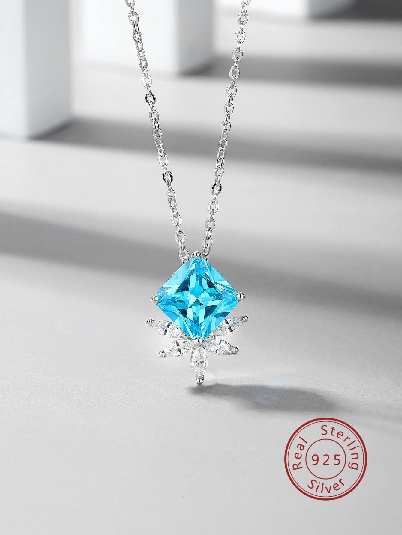 1pc Elegant & Simple Silver Blue Cubic Zirconia Inlaid Necklace For Women, Perfect For Vacation Or Date