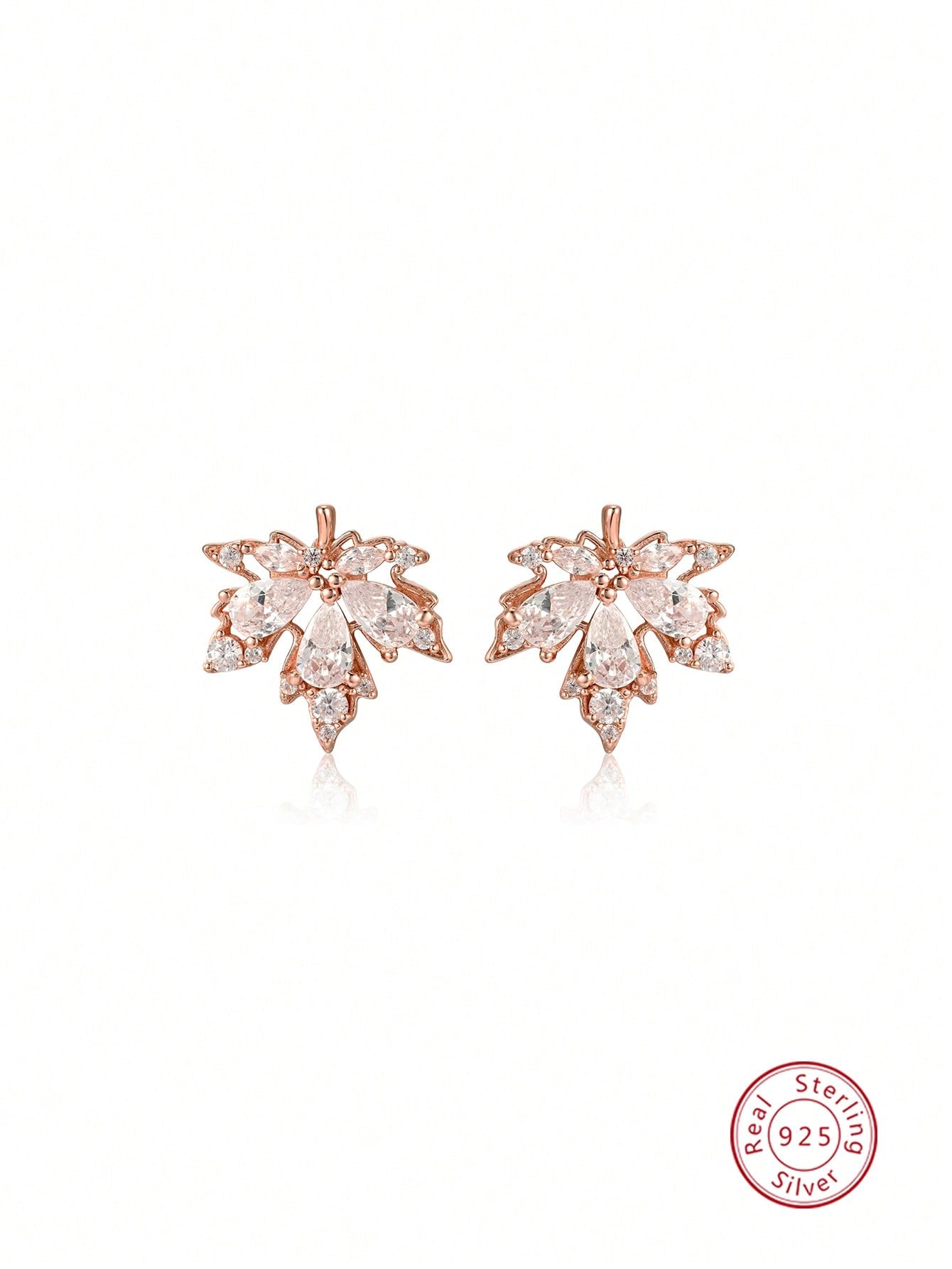 1pair Cubic Zirconia Delicate Maple Leaf Silver Stud Earrings, Sweet And Elegant Gift For Ladies