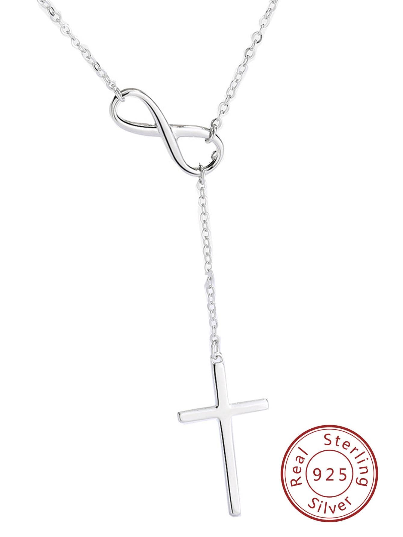 1pc Fashionable Infinity Symbol Cross Silver Pendant Necklace, Simple Mother's Day Birthday Party Gift