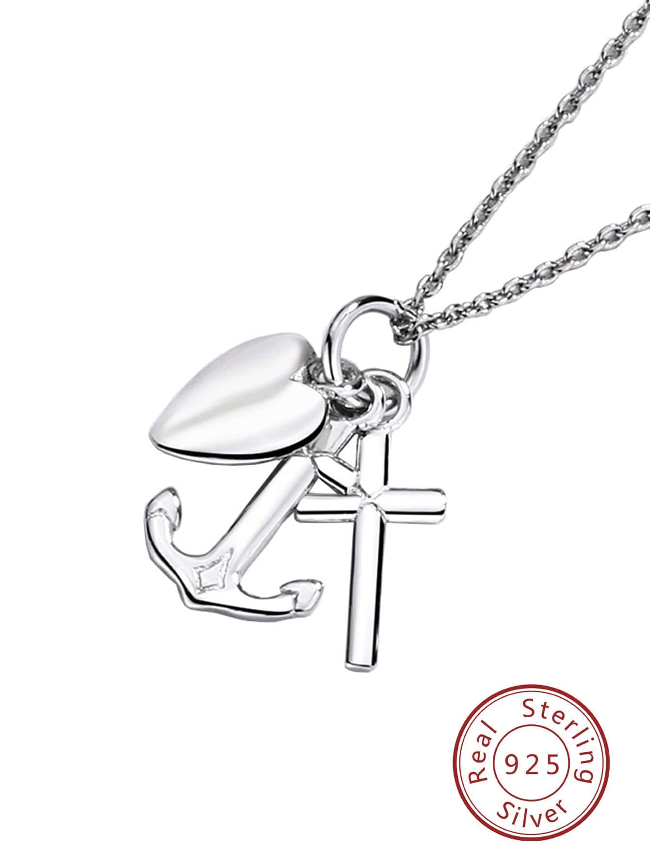 1pc Heart Shaped Anchor & Cross Silver Pendant Necklace, Simple Mother's Day/Birthday Gift Necklace