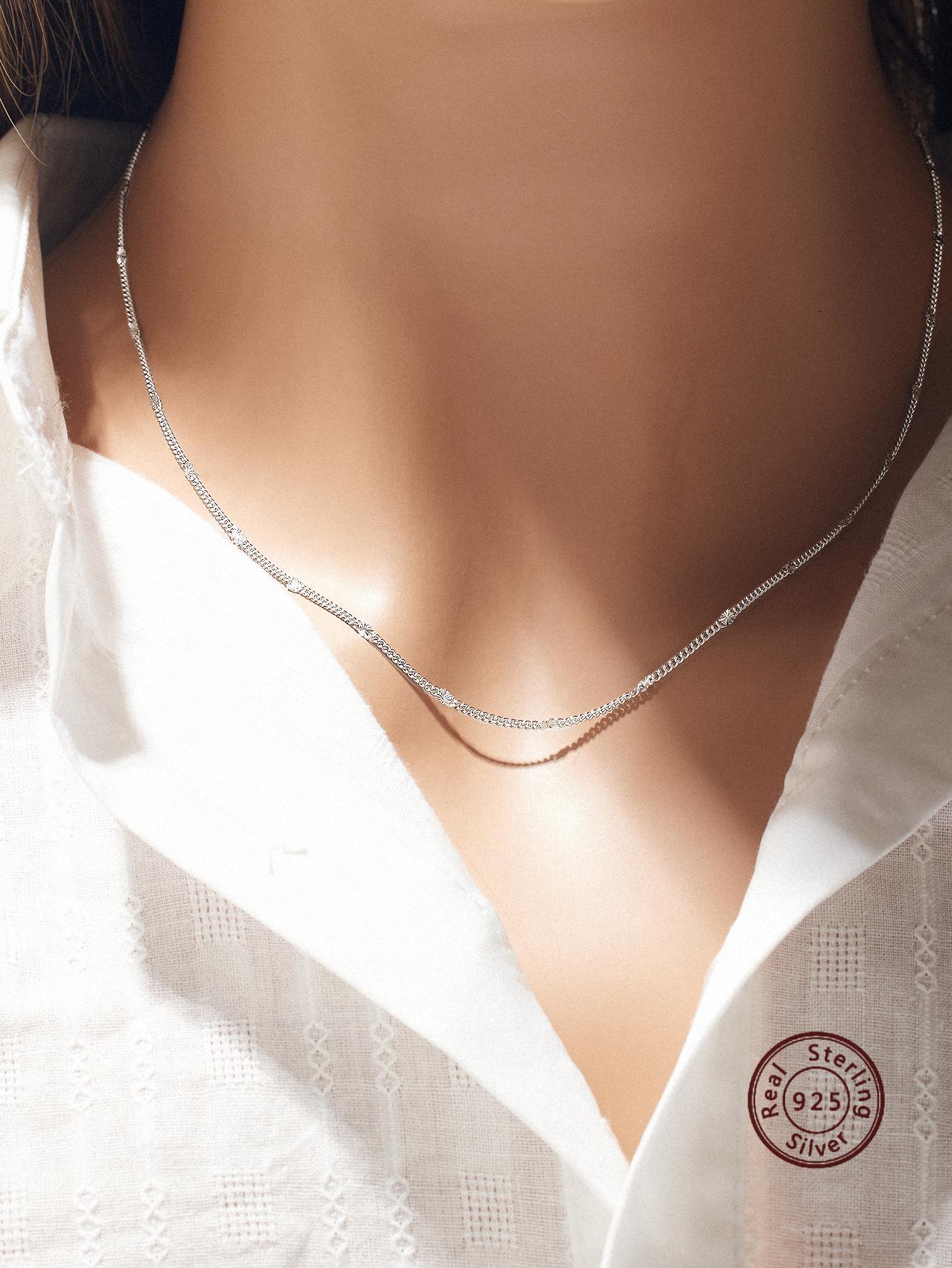 1pc Fashion Silver Minimalist Chain Necklace For Women For Daily Decoration