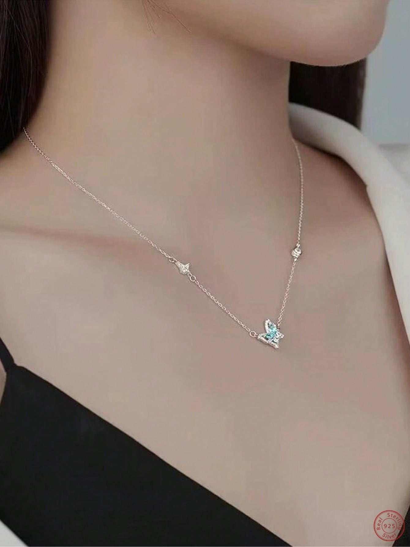 1pc Exquisite Cubic Zirconia Butterfly Charm Silver Necklace For Women For Daily Decoration