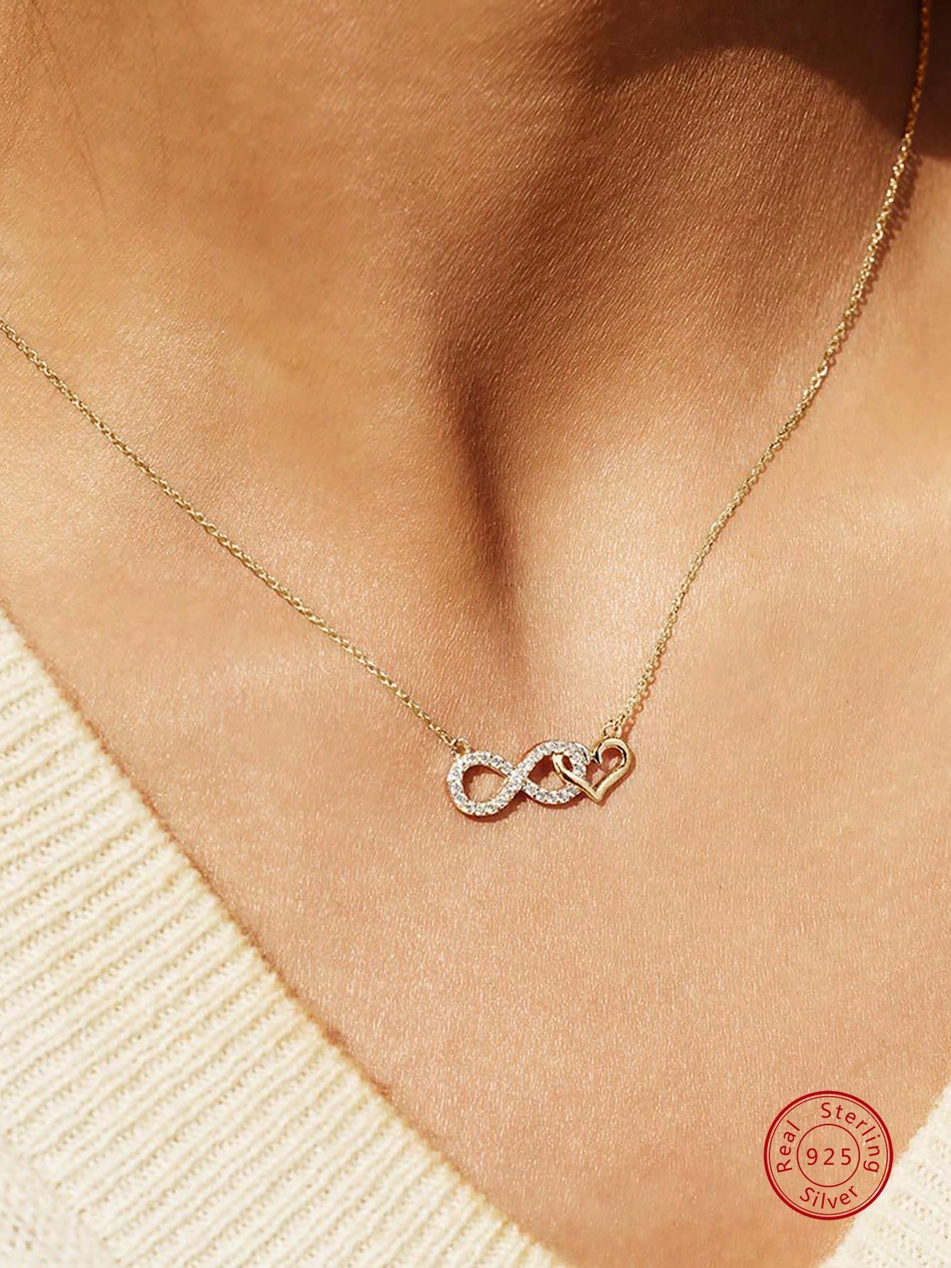 1pc Exquisite Cubic Zirconia Infinity & Heart Charm Silver Necklace For Women For Daily Decoration