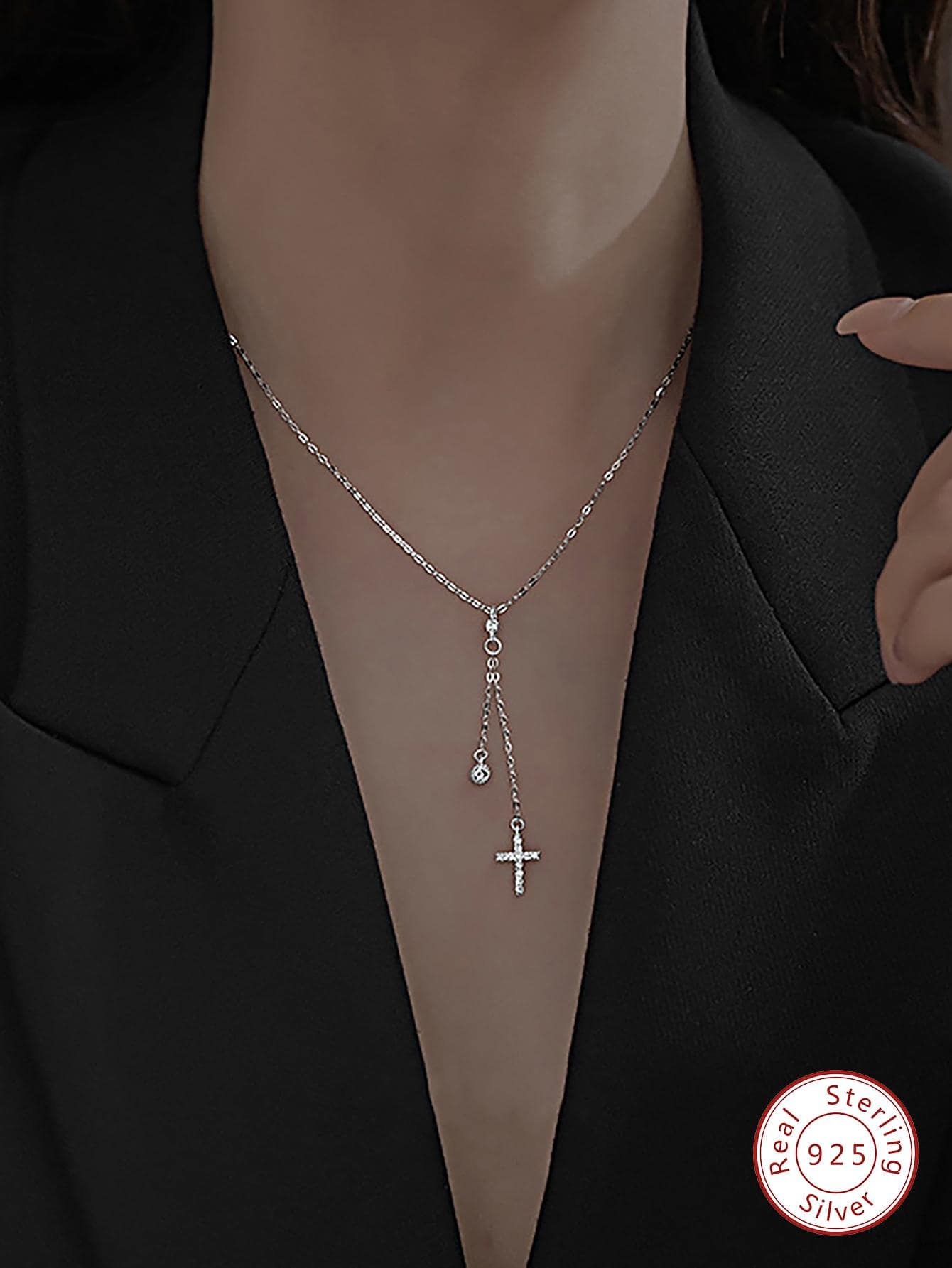 1pc Exquisite Cubic Zirconia Cross Charm Silver Necklace For Women For Daily Decoration