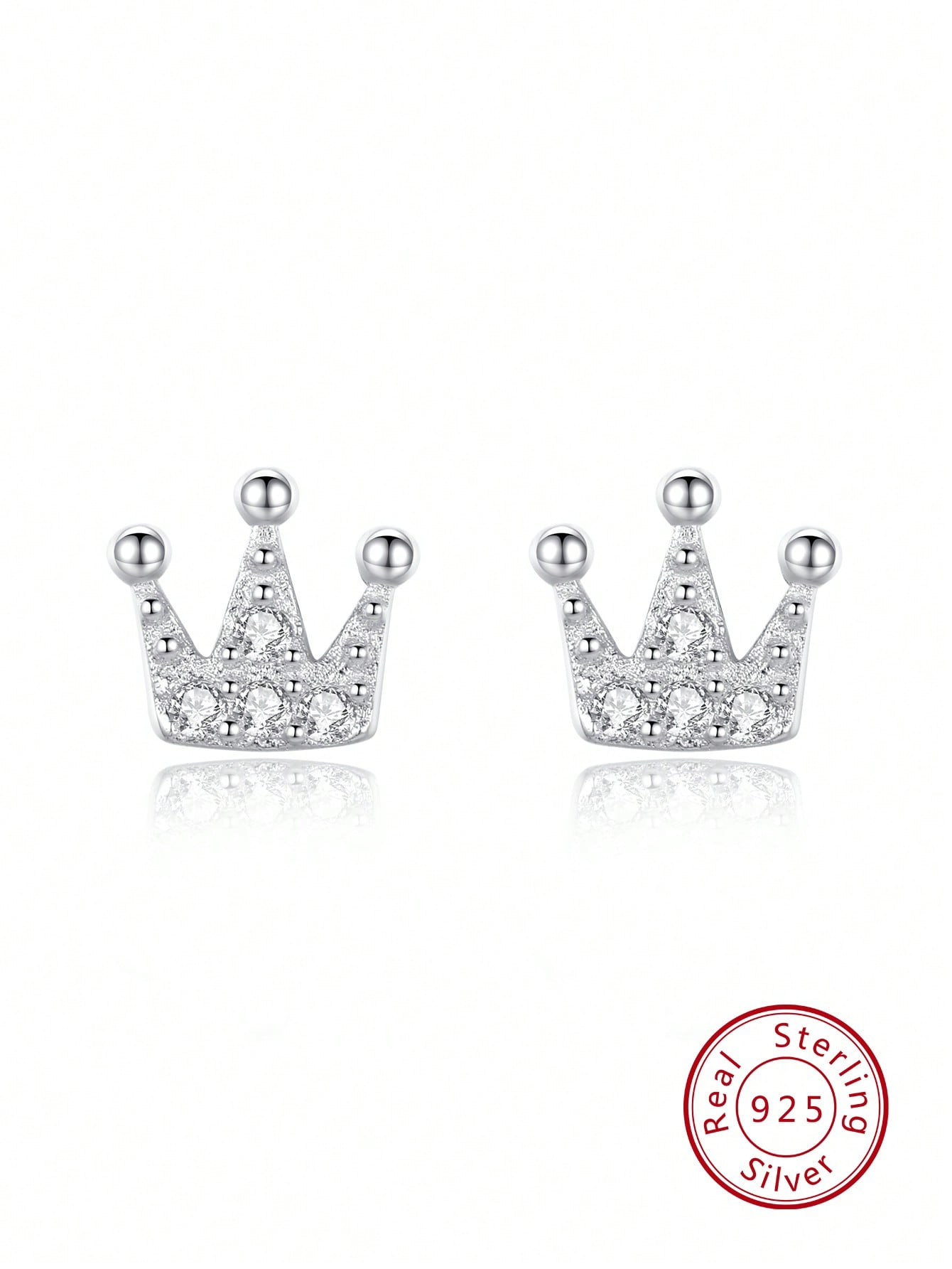 1pair Crown-Shaped Sterling Silver Stud Earrings With Cubic Zirconia Decoration, Elegant & Charming Valentine's Day Gift For Women