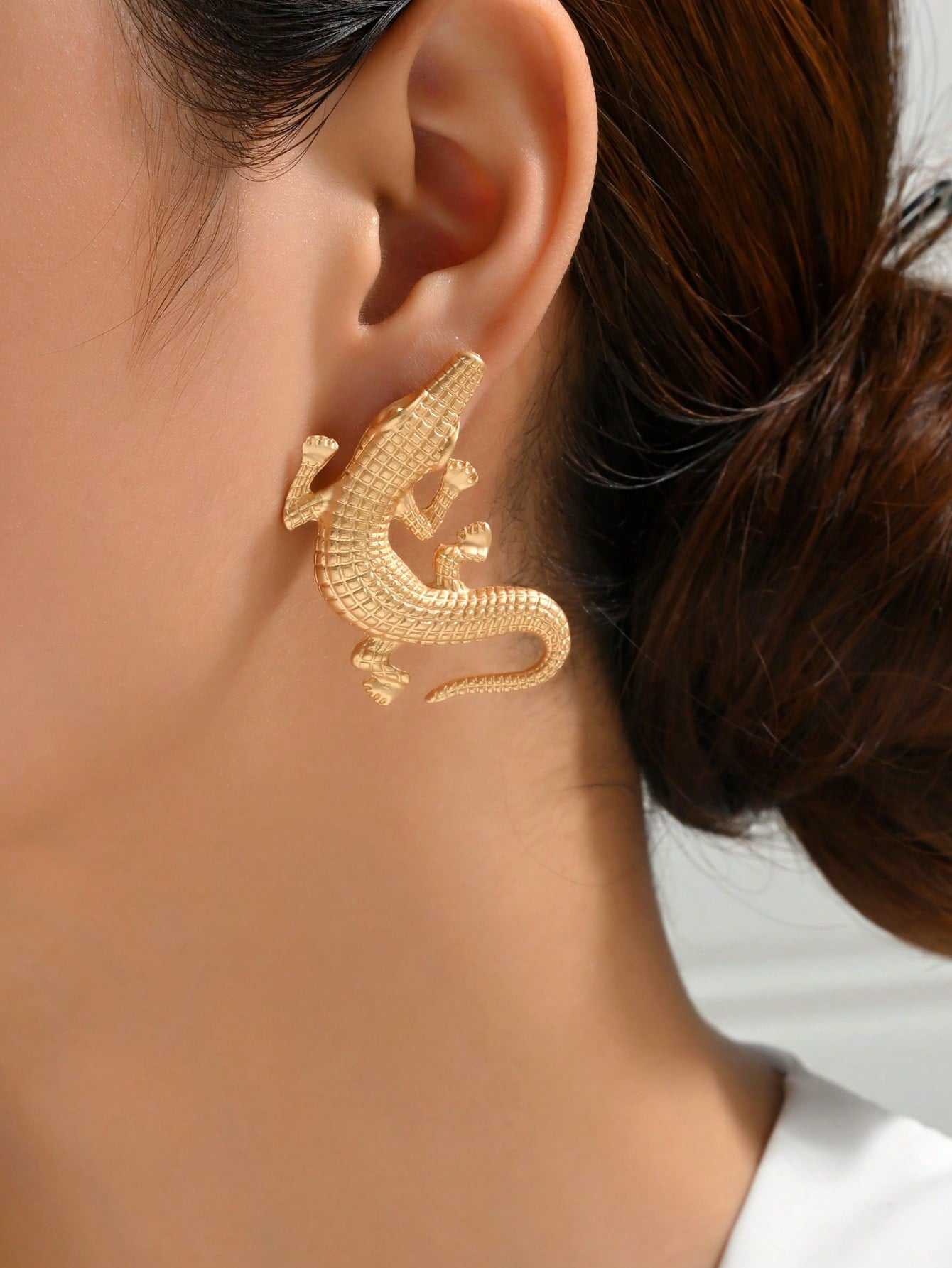 1pair Simple Fashion Crocodile Alloy Stud Earrings Funky Earrings Jewelry For Women&Teen Girls-Yellow Gold-1