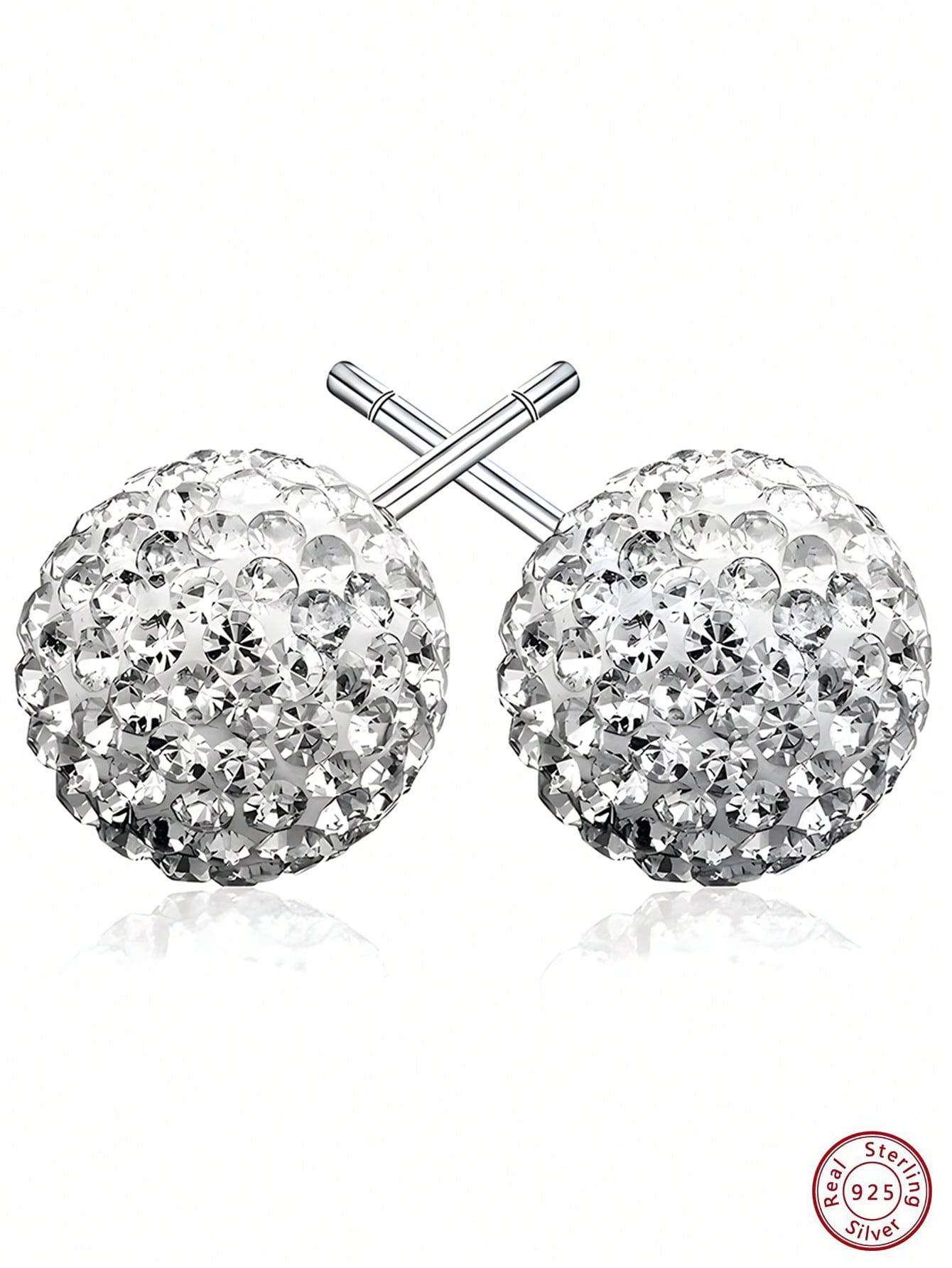 1pair 6mm Mini Laser Ball & Sparkling Artificial Cubic Zirconia Decor Silver Stud Earrings For Women, Perfect Gift For Mother's Day & Music Festival