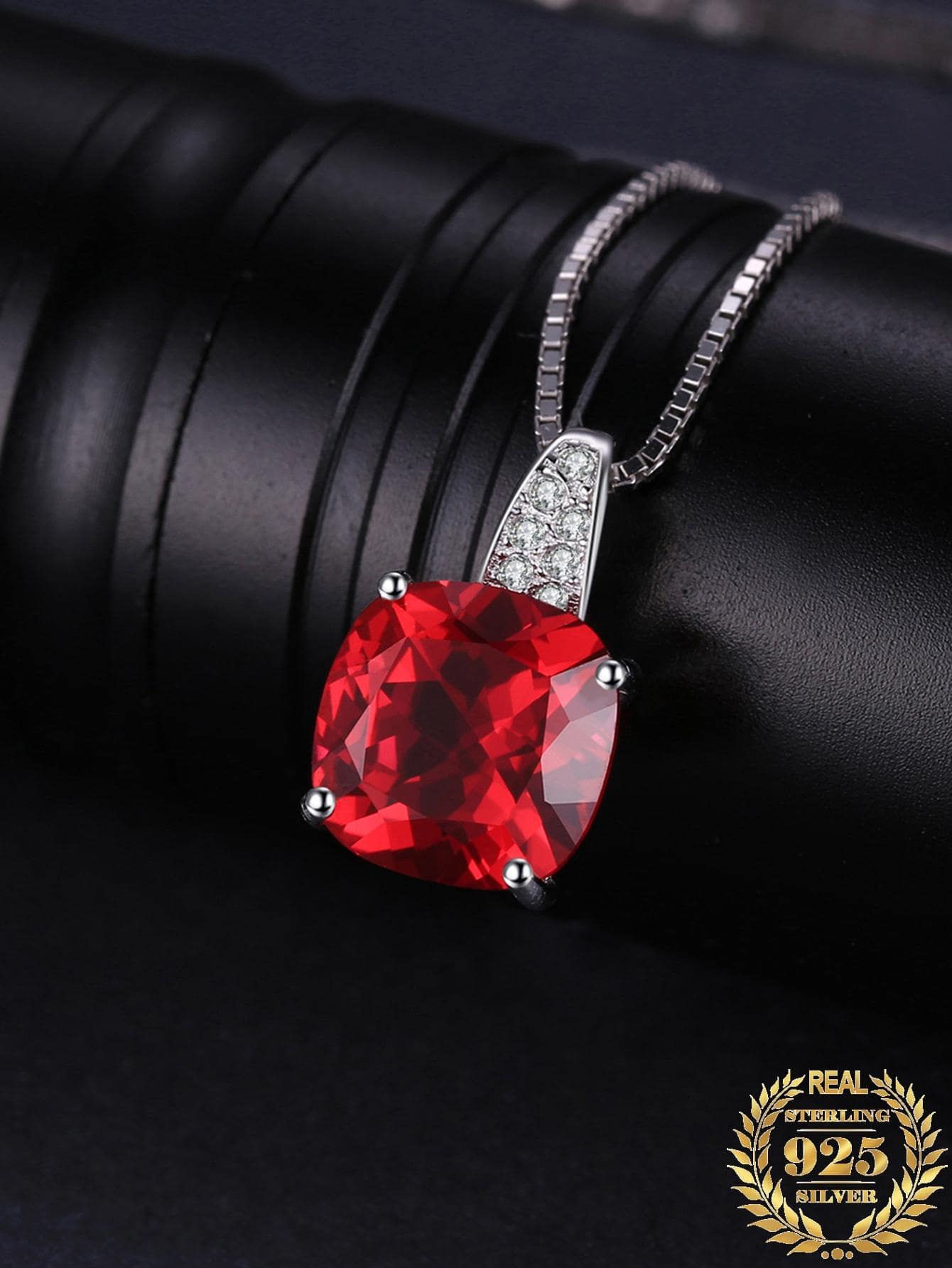 1pc Elegant and Luxury Sterling Silver Exquisite Cushion Cut Laboratory-created Red Ruby Silver Pendant Necklace For Women For Dating Gift For Daily Decoration Fine Jewelry