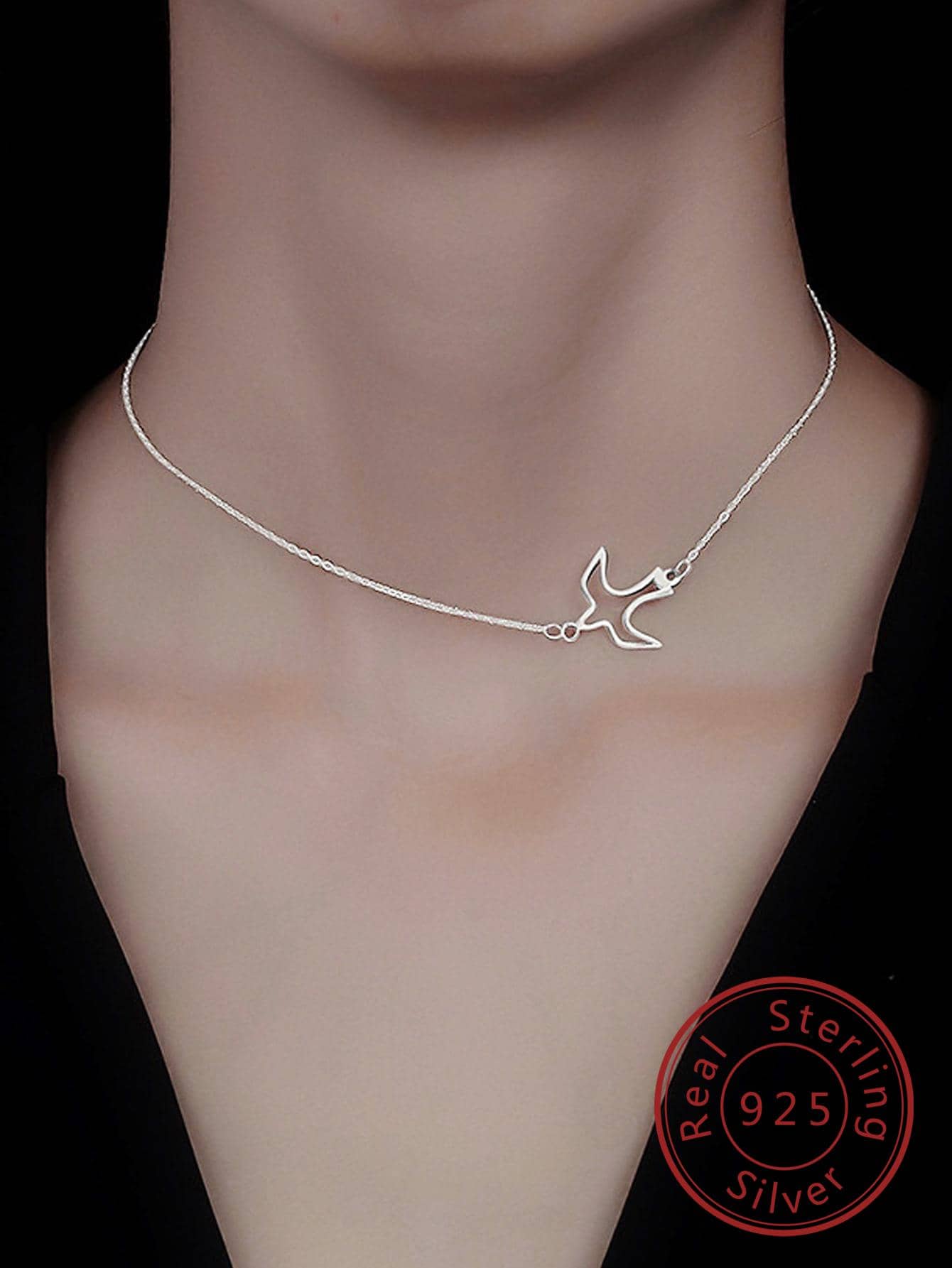 1pc Fashion Simple Sterling Silver Hollow Out Bird Decor Necklace For Women For Mother's Day Gift