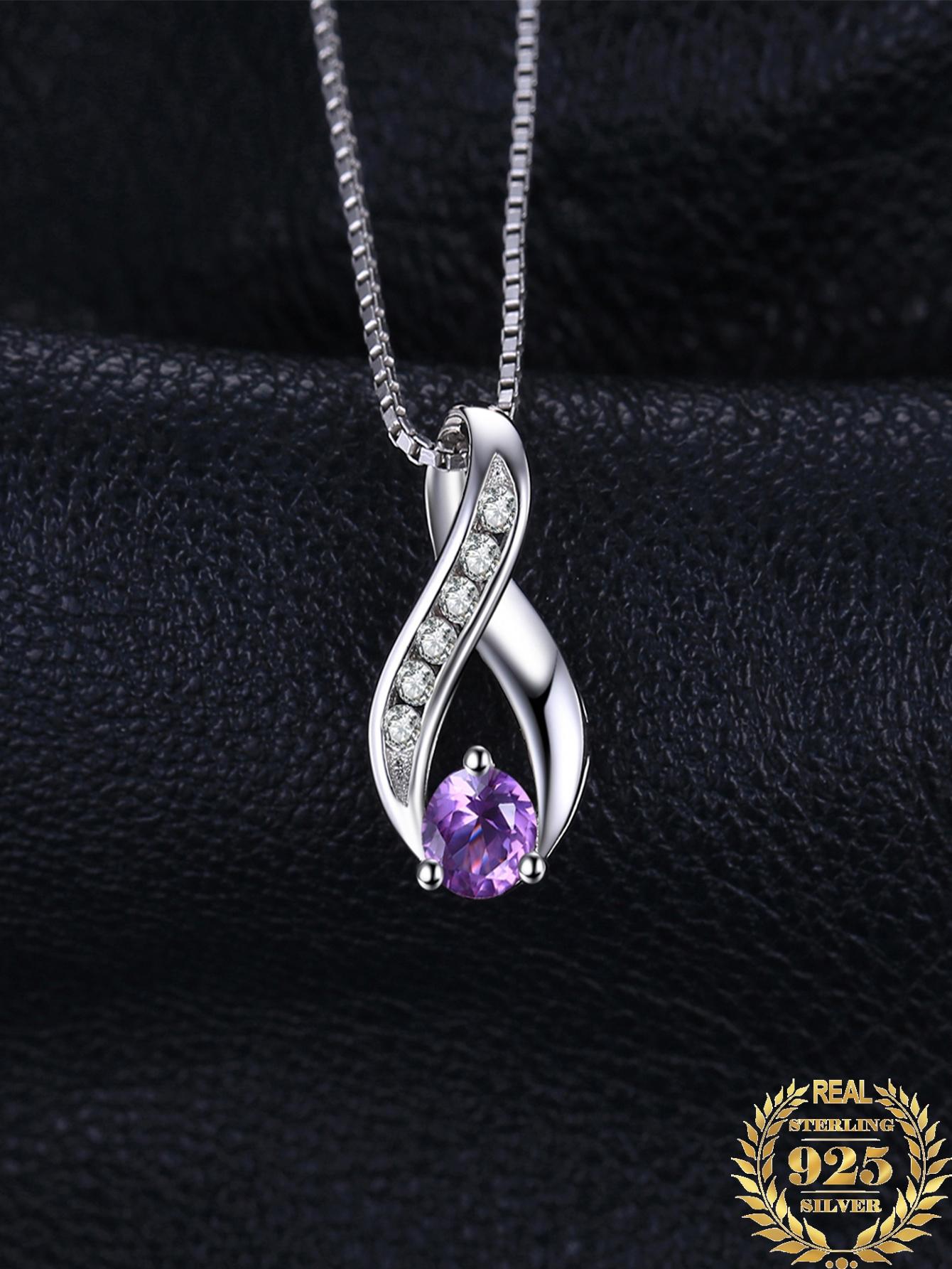 1pc Elegant Sterling Silver Infinity Design Exquisite Round Cut Natural Purple Amethyst Silver Pendant Necklace For Women For Prom Party Banquet Dating Gift Fine Jewelry