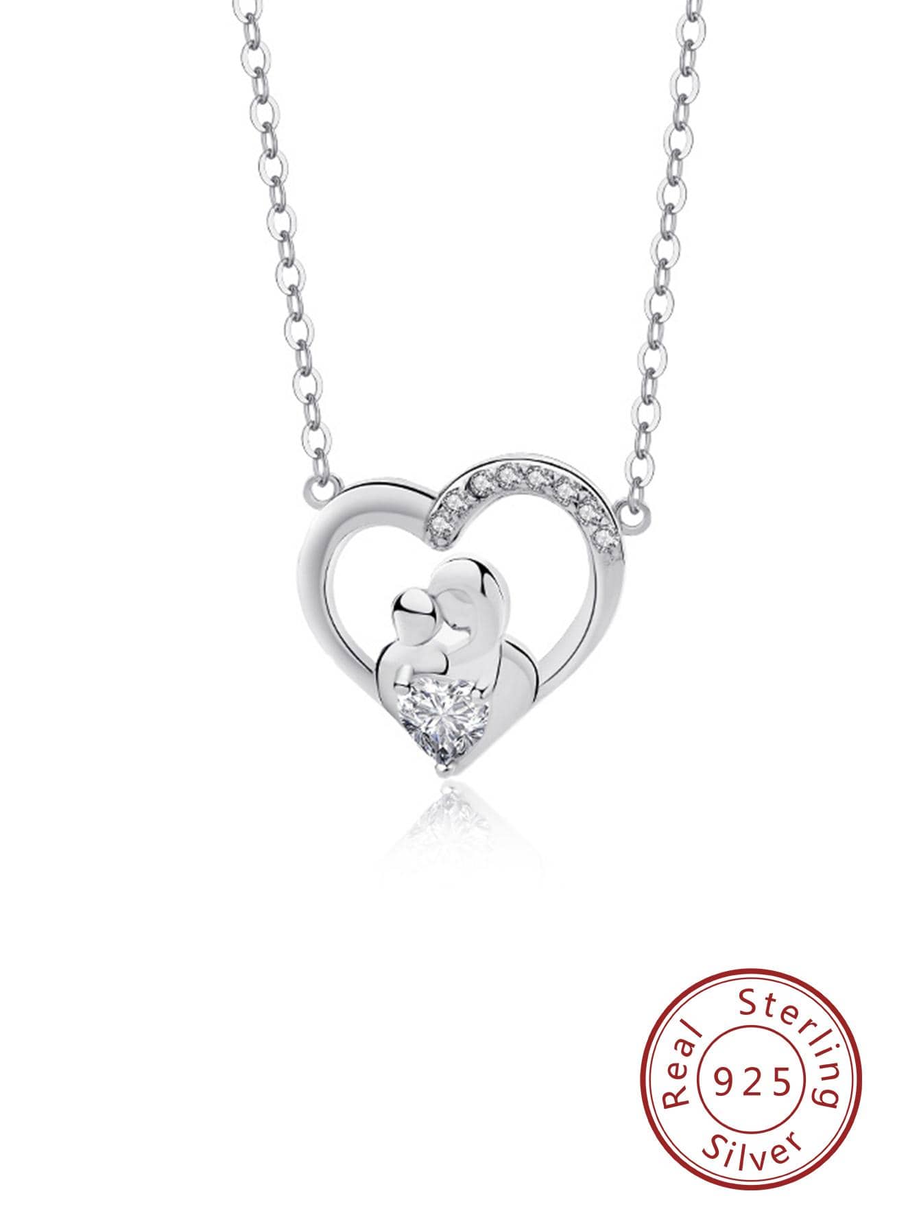 1pc Fashionable Cubic Zirconia & Figure Decor Heart Charm Silver Necklace For Women For Mother's Day Gift