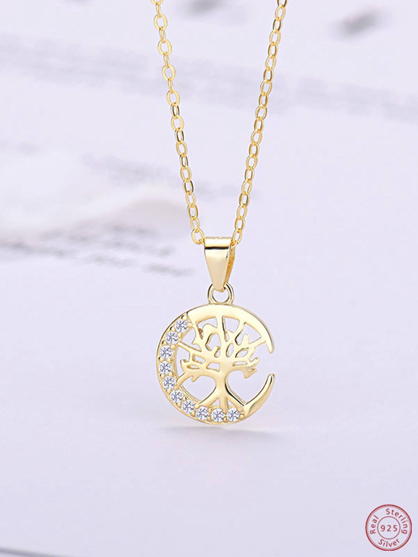 1pc Fashion Cubic Zirconia Decor Tree Pendant Sterling Silver Necklace For Women For Daily Decoration