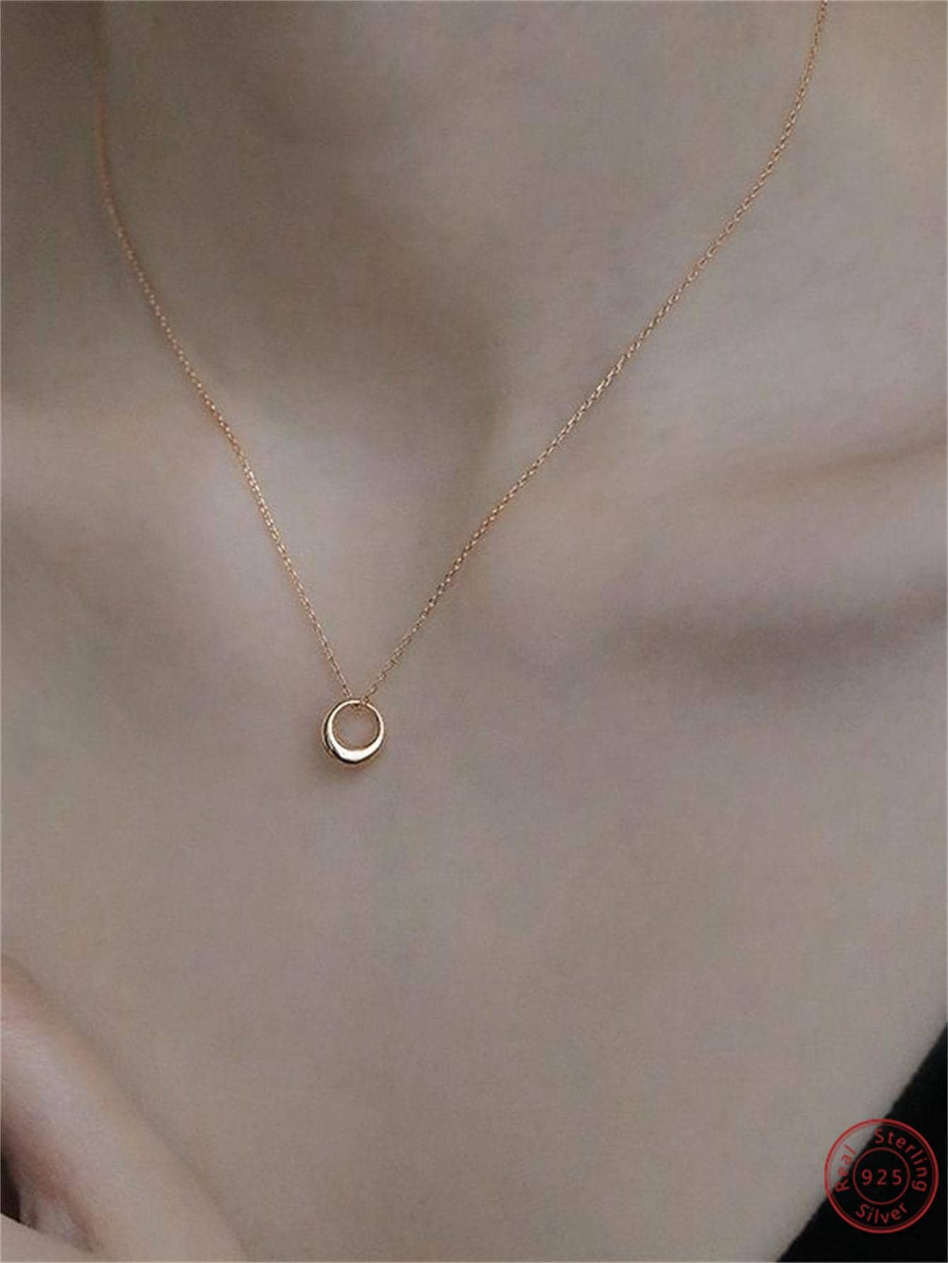 1pc Fashion Circle Pendant Sterling Silver Necklace For Women For Daily Decoration