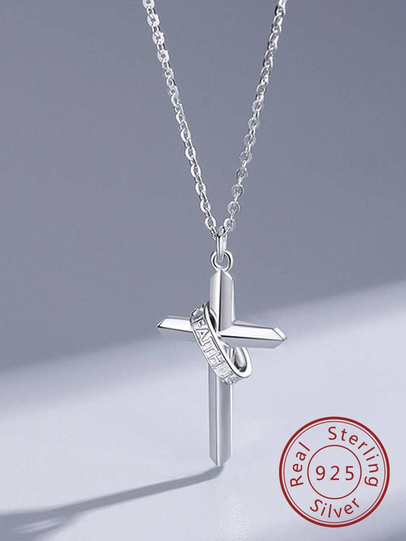 1pc Fashion Silver Letter Detail Cross Pendant Necklace For Women For Daily Decoration