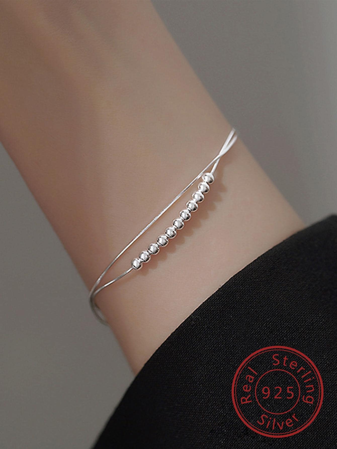 1pc Double Layered Silver Beaded Bracelet, Fashionable Gift Bracelet