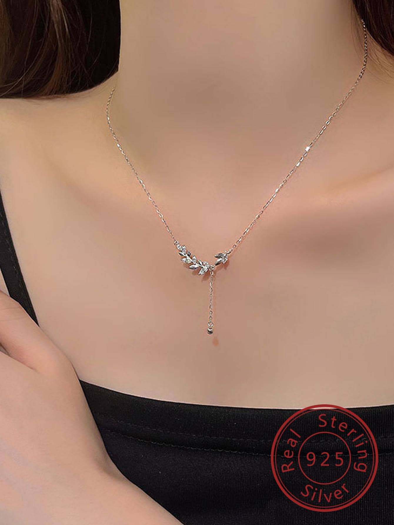 1pc Fashion Sterling Silver Cubic Zirconia Leaf Pendant Necklace For Women For Daily Decoration