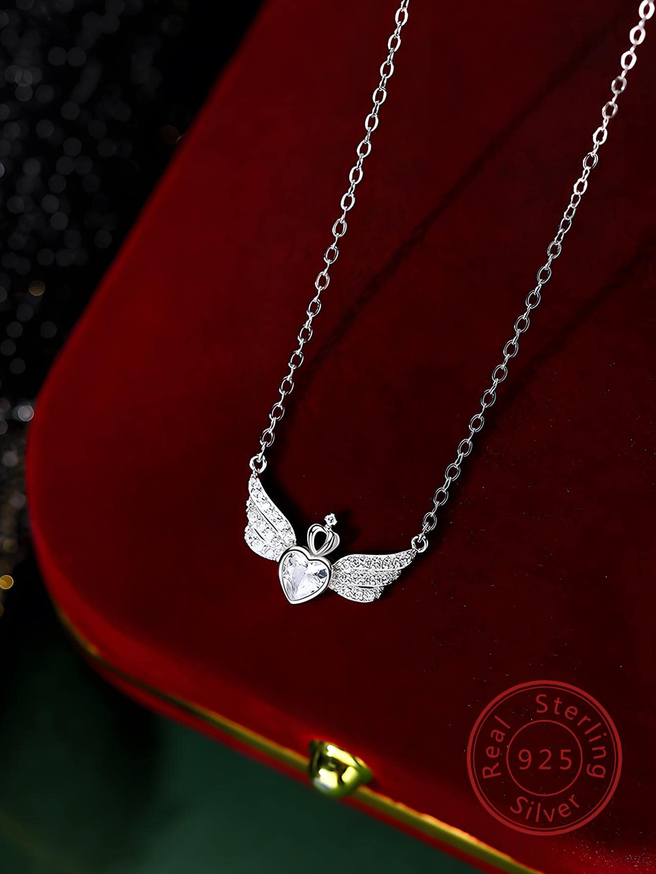 1pc Fashion Sterling Silver Cubic Zirconia Wing Decor Chain Necklace For Women For Daily Decoration