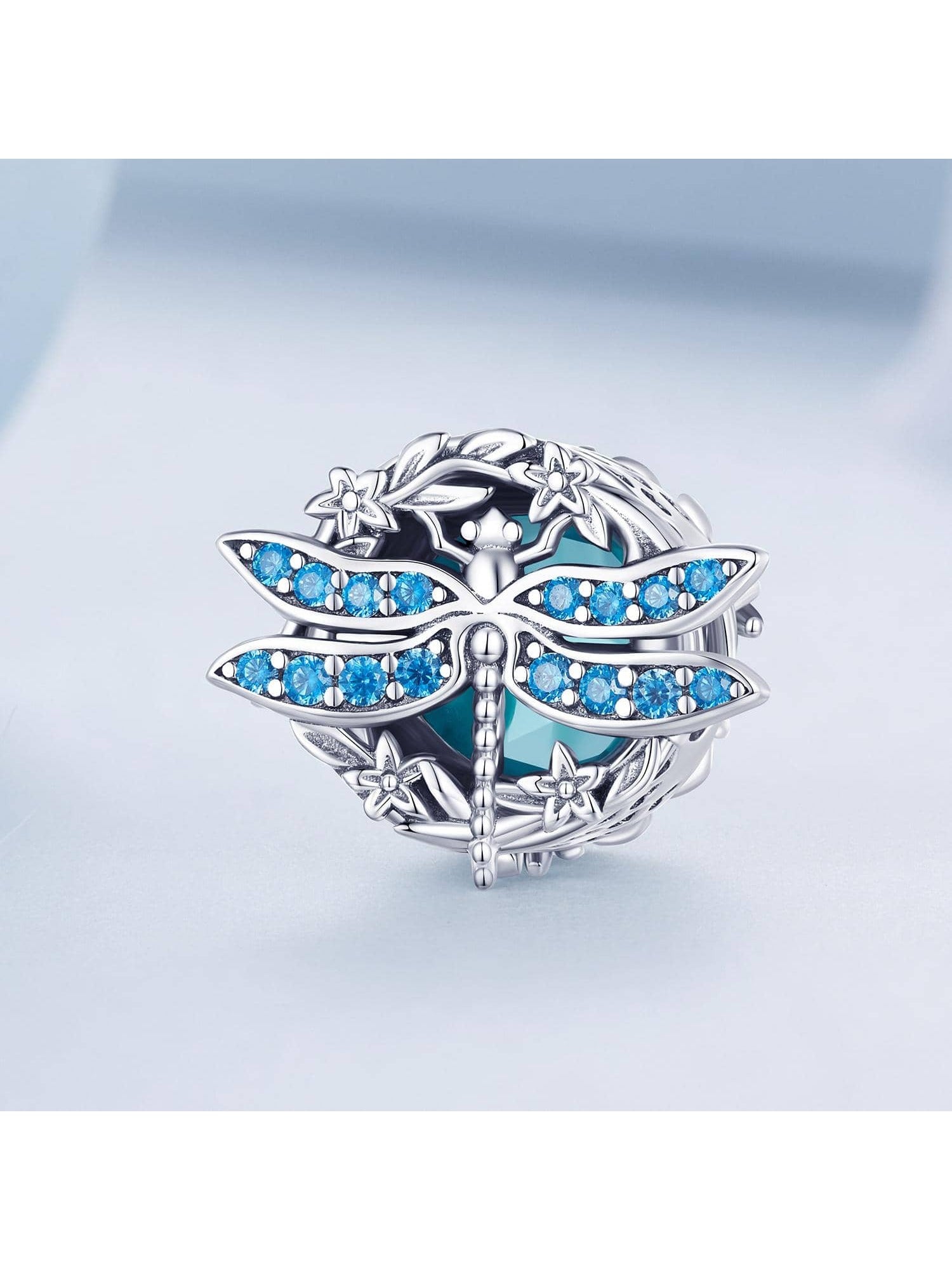 1pc 925 Sterling Silver Blue Cubic Zirconia Dragonfly Bead Garland Charm for Women Original Bracelet & Bangle Fine Jewelry