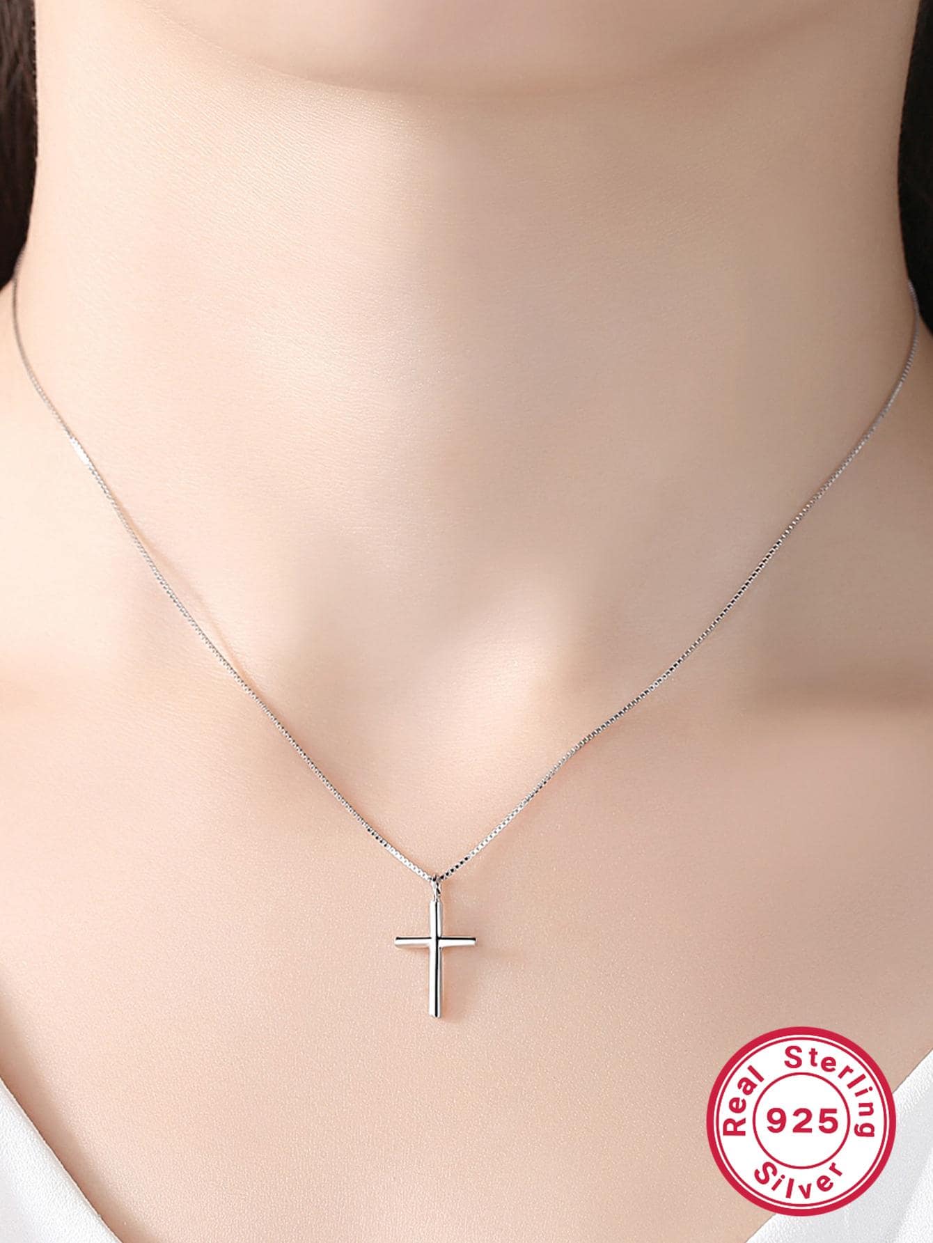 1pc Fashion Sterling Silver Cross Pendant Necklace For Women For Daily Decoration