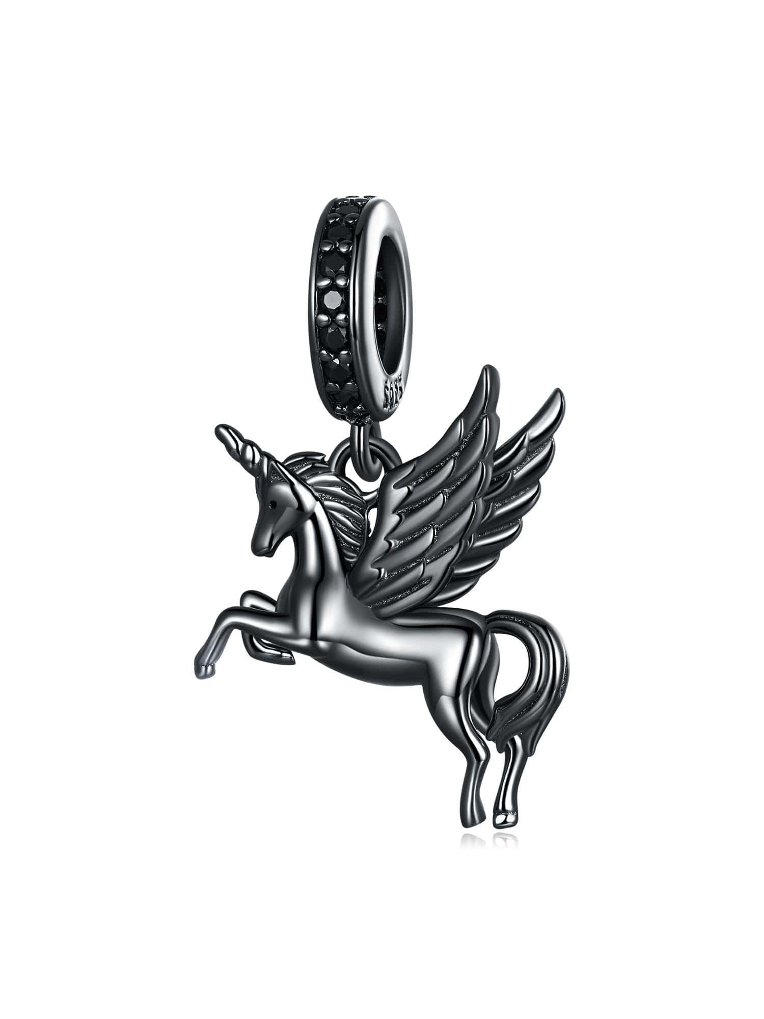 1pc 925 Sterling Silver Cool Black Unicorn Charms Flying Horse Hanging Beads Fit Original Bracelet Necklace Jewelry Making