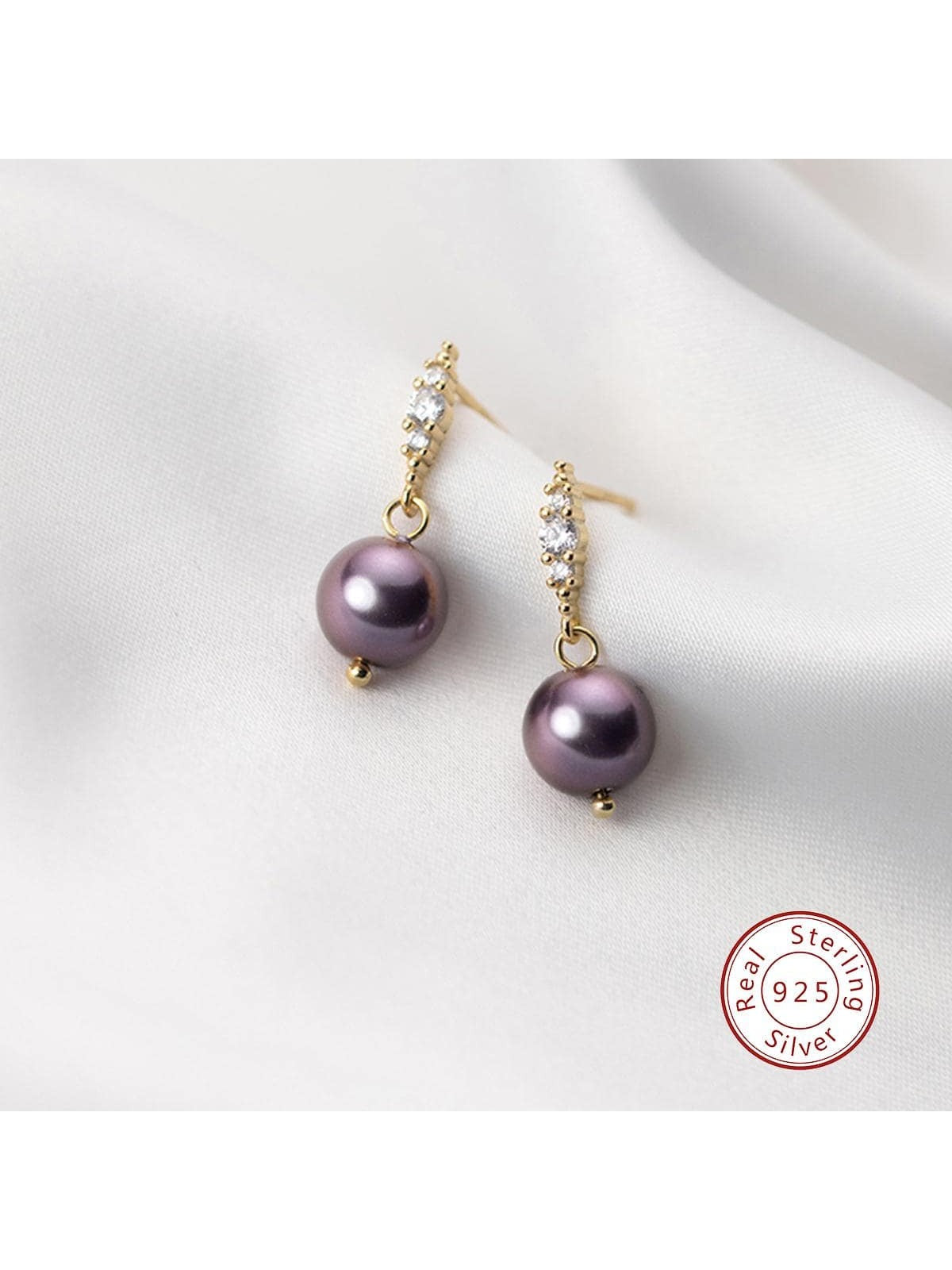 1pair Elegant Cultured Pearl Decor Sterling Silver Earrings For Women For Daily Decoration