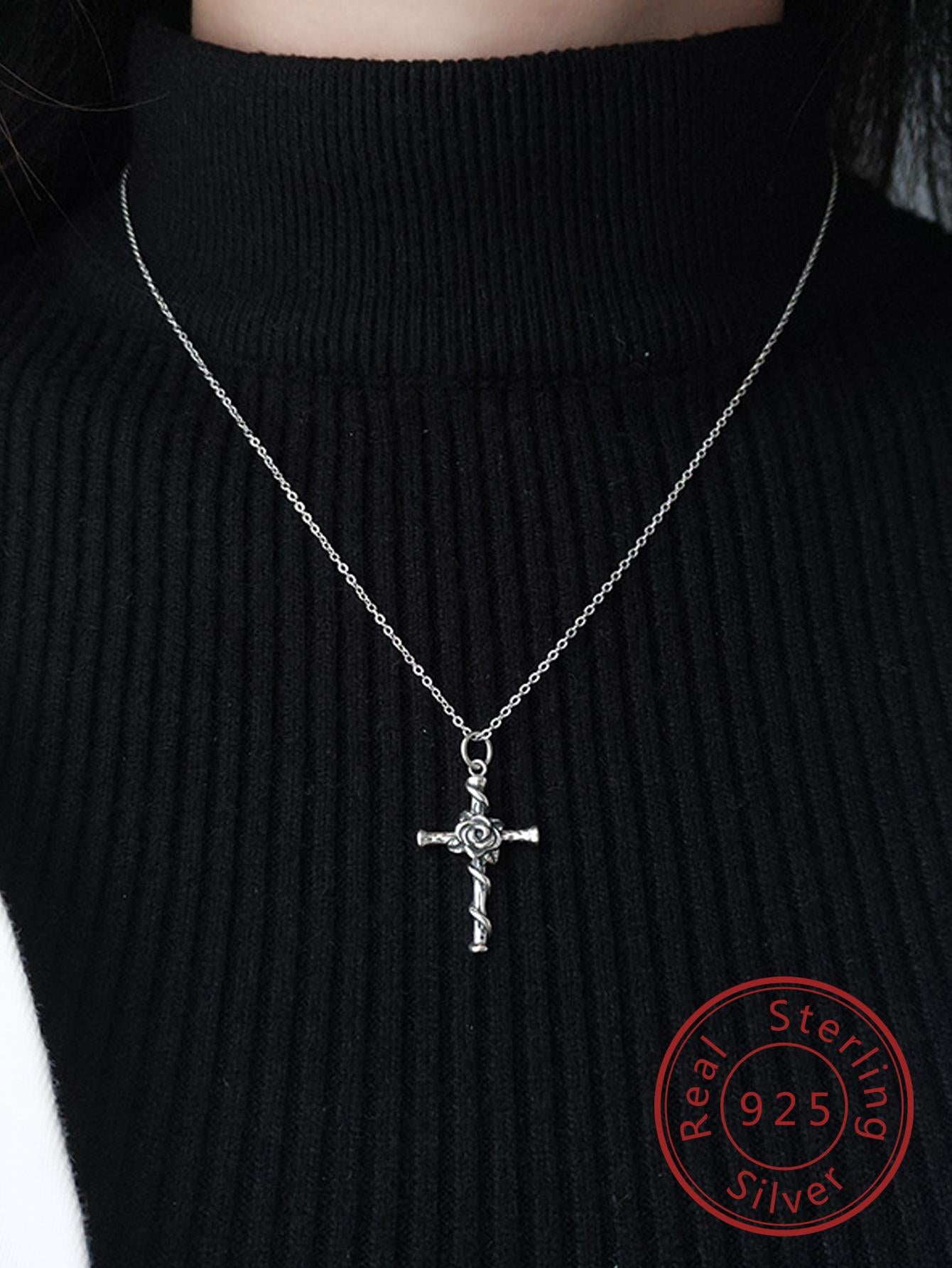 1pc Fashion Sterling Silver Cross Pendant Necklace For Women For Daily Decoration