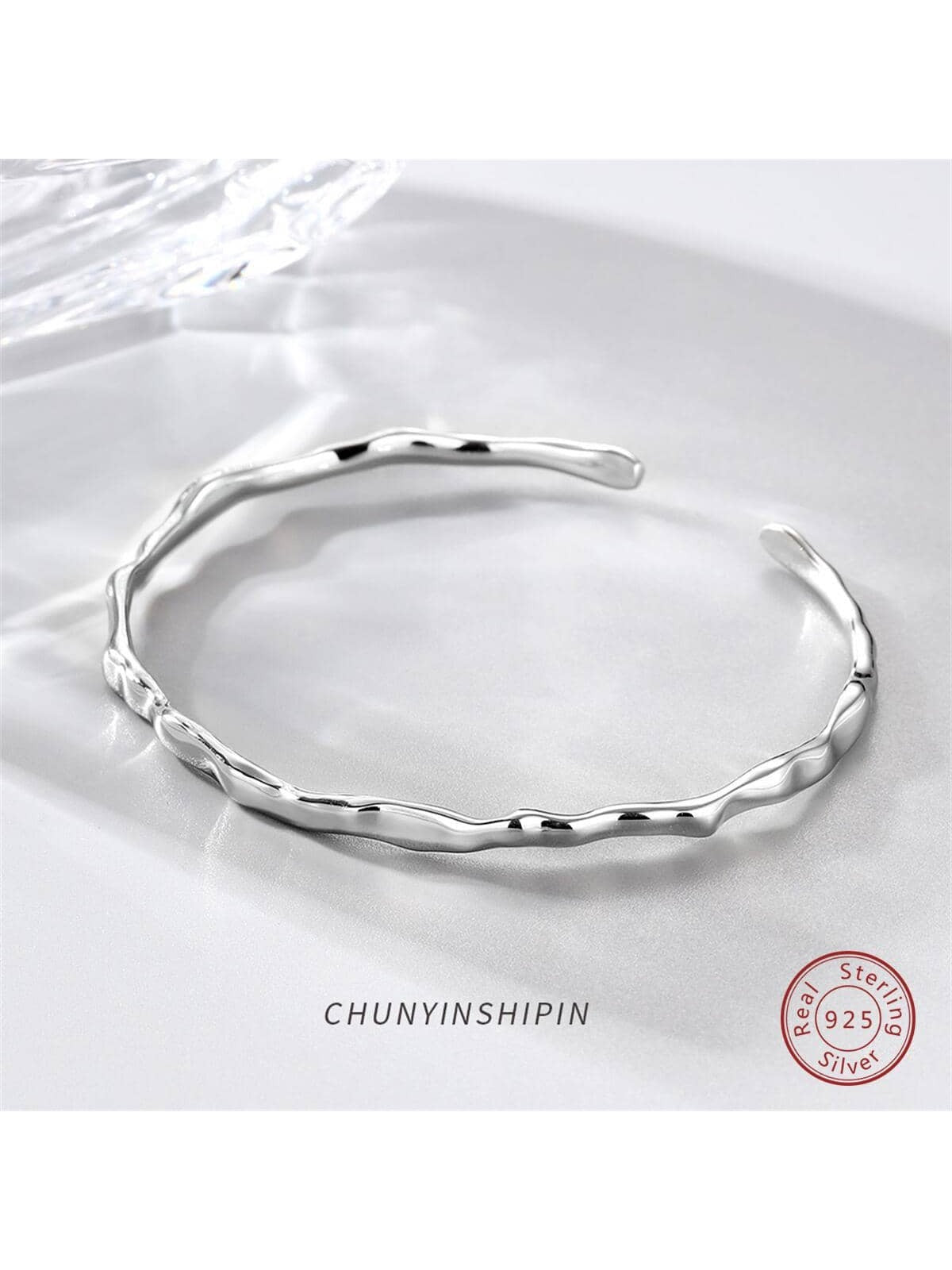 1pc Fashion Sterling Silver Structured Cuff Bangle For Women For Daily Life