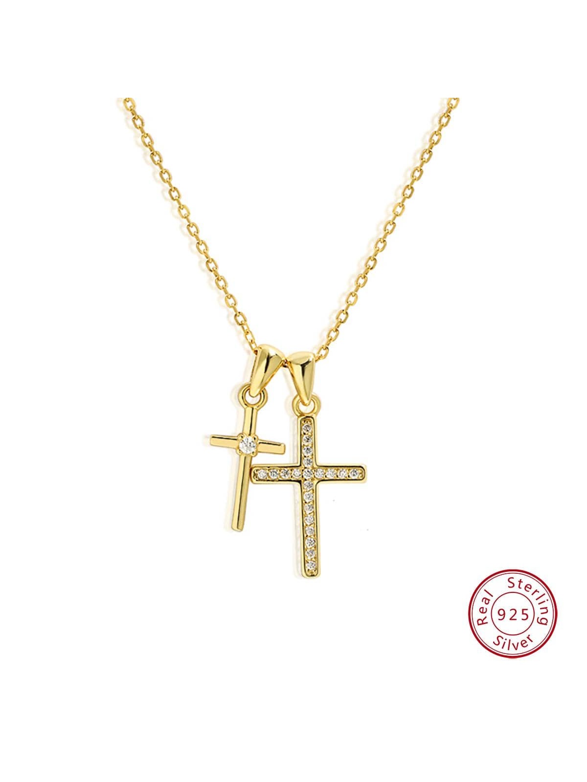 1pc Fashionable Sterling Silver Cubic Zirconia Cross Pendant Necklace For Women For Birthday Gift