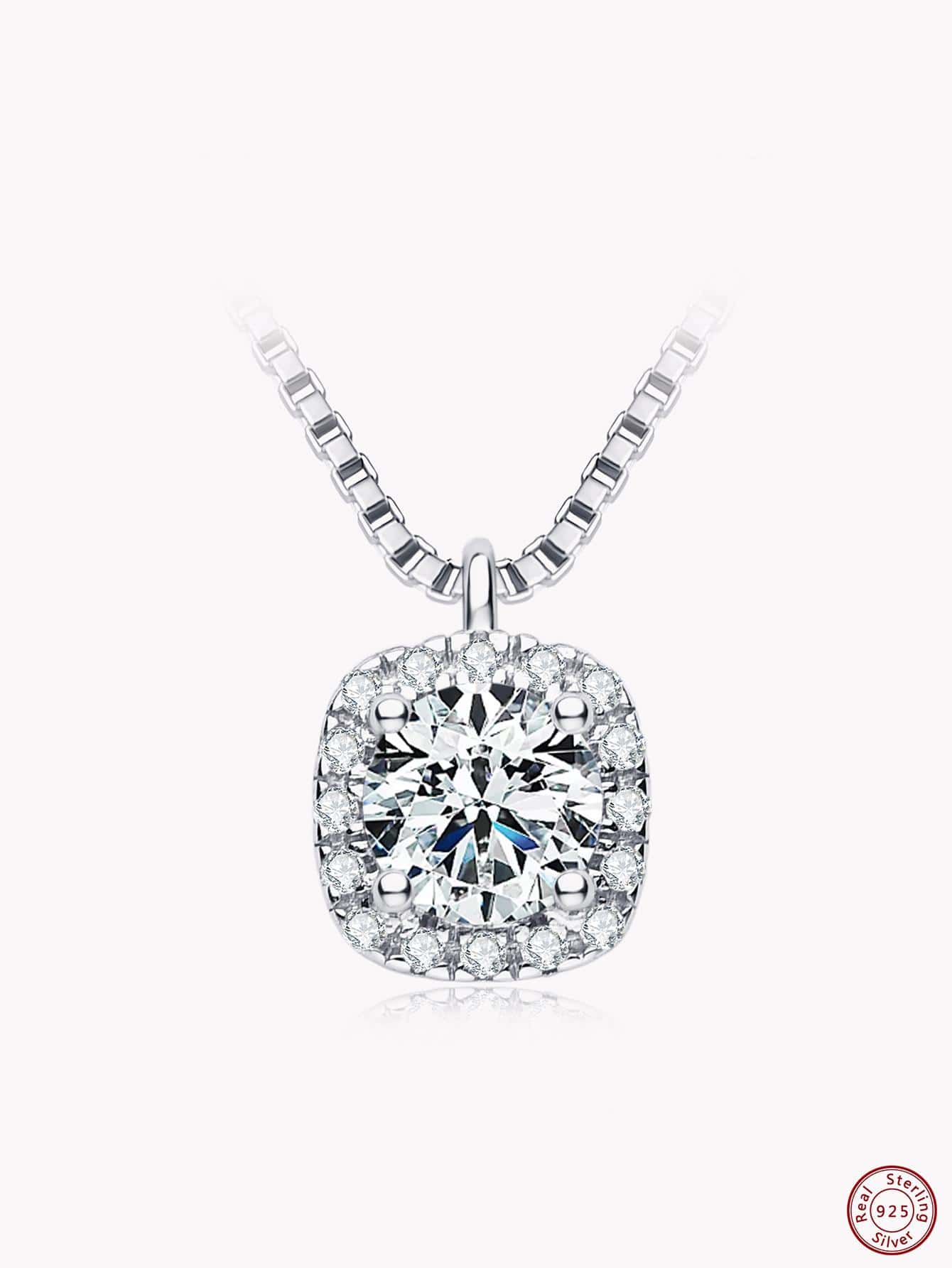 1pc Glamorous Laboratory-created Moissanite Charm Sterling Silver Necklace For Women For Party