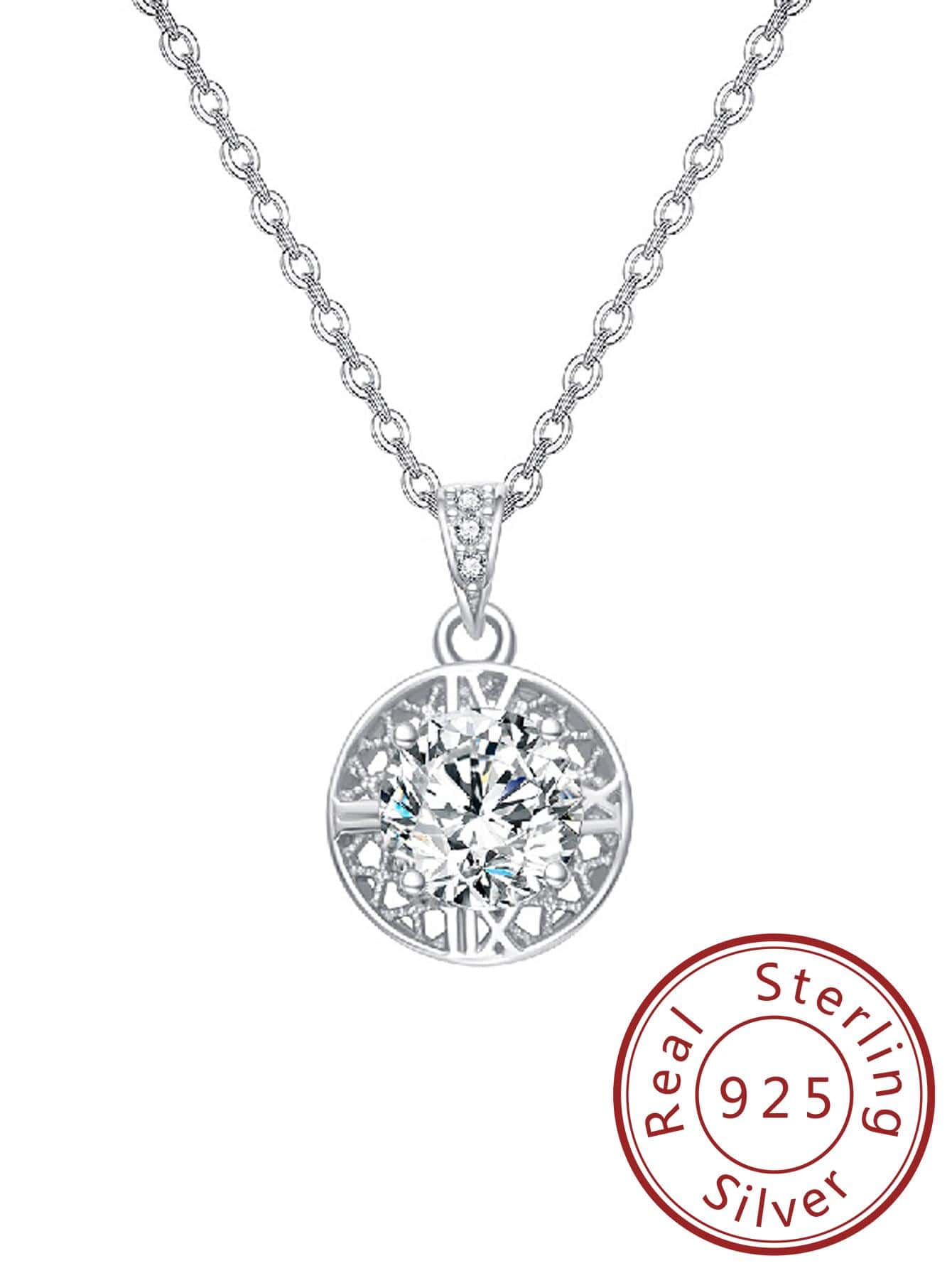 1pc Luxury Sterling Silver Laboratory-created Moissanite Round Pendant Necklace For Women For Dating Gift