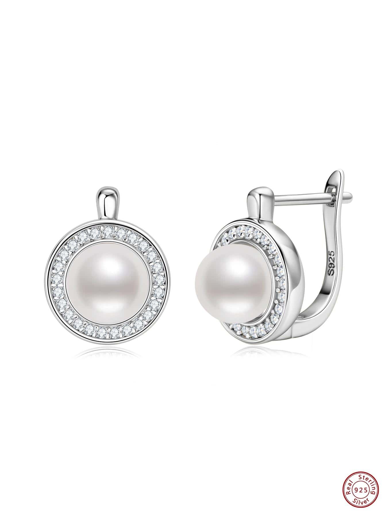 1pair Elegant Sterling Silver Cultured Pearl Decor Hoop Earrings For Women For Daily Decoration