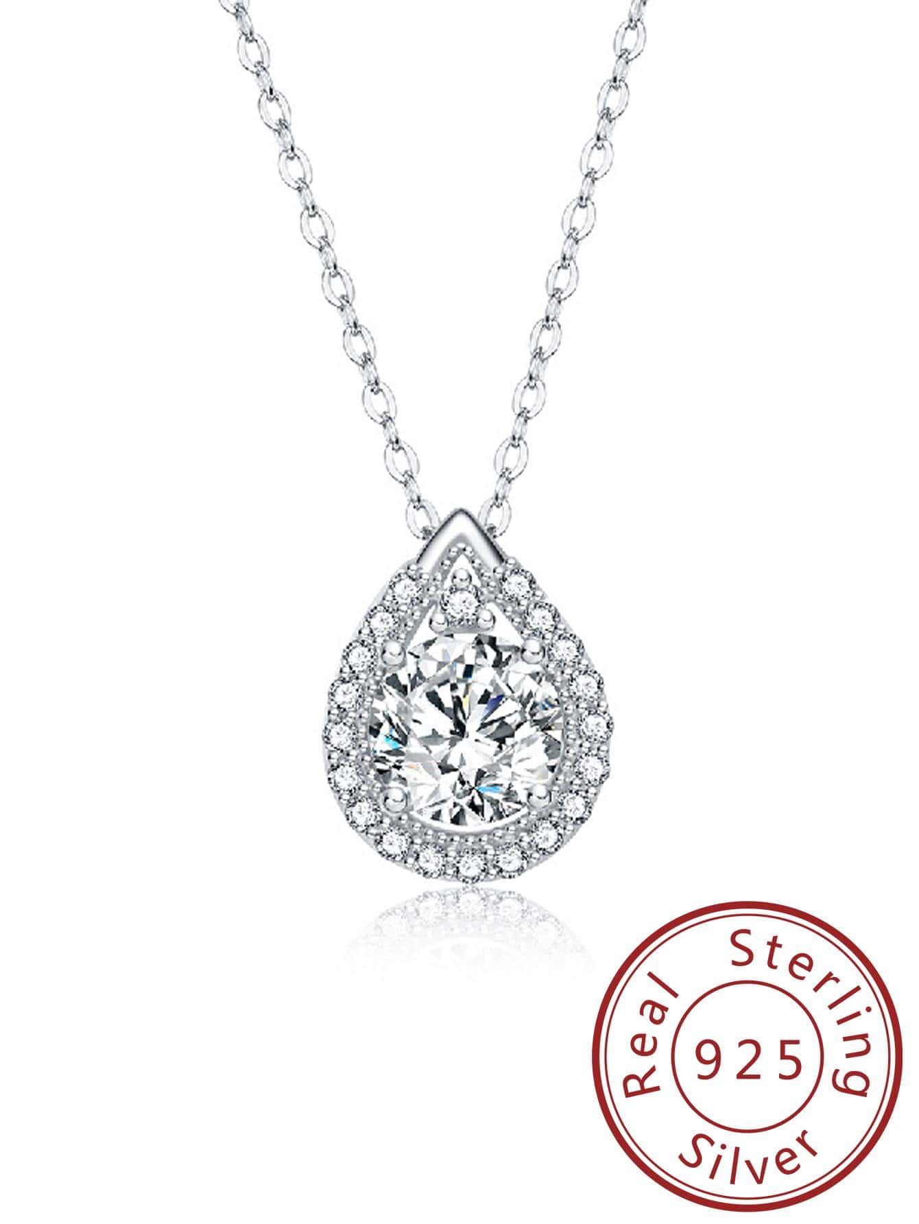 1pc Fashion Sterling Silver Cubic Zirconia Water Drop Pendant Necklace For Women For Birthday's Gift