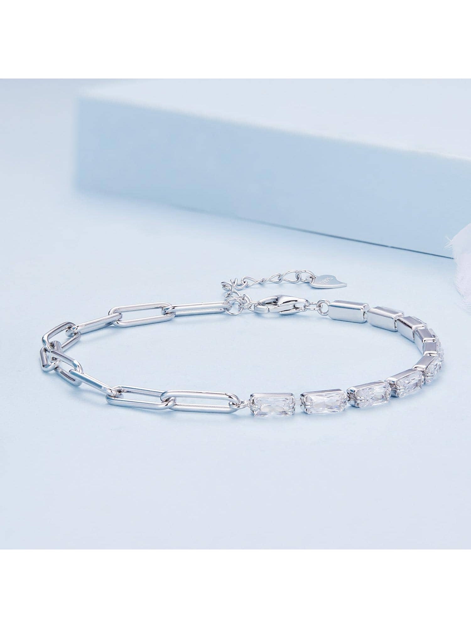 1pc 925 Sterling Silver Square Cubic Zirconia Tennis Bracelet Chain Splice Bracelet For Women Valentine's Day Gift Jewelry