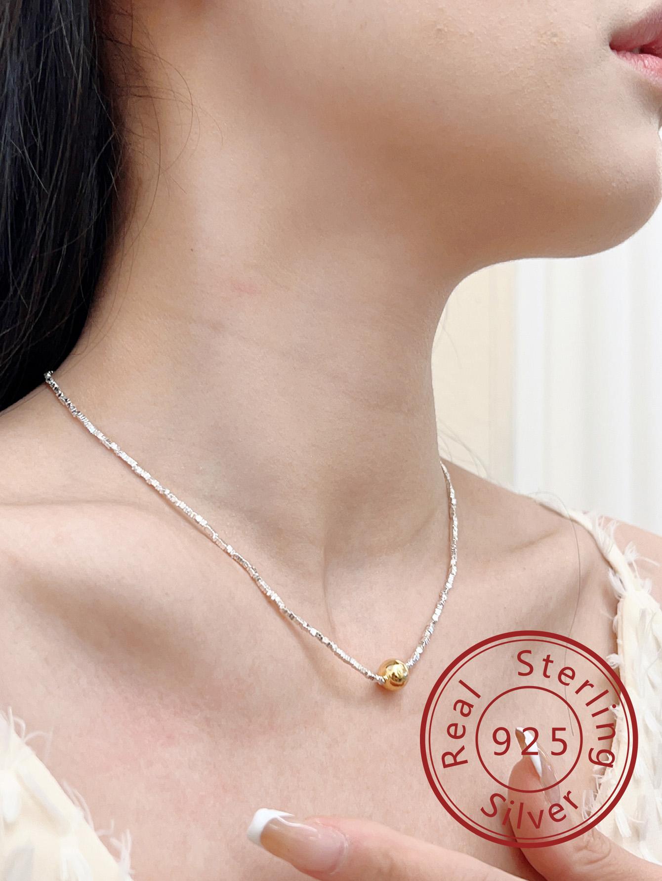 1pc Fashion Sterling Silver Round Decor Chain Necklace For Women For Daily Decoration