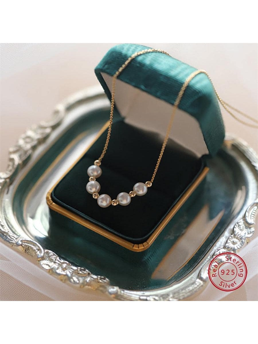 1pc Fashionable Cultured Pearl Decor Sterling Silver Necklace For Women For Gift