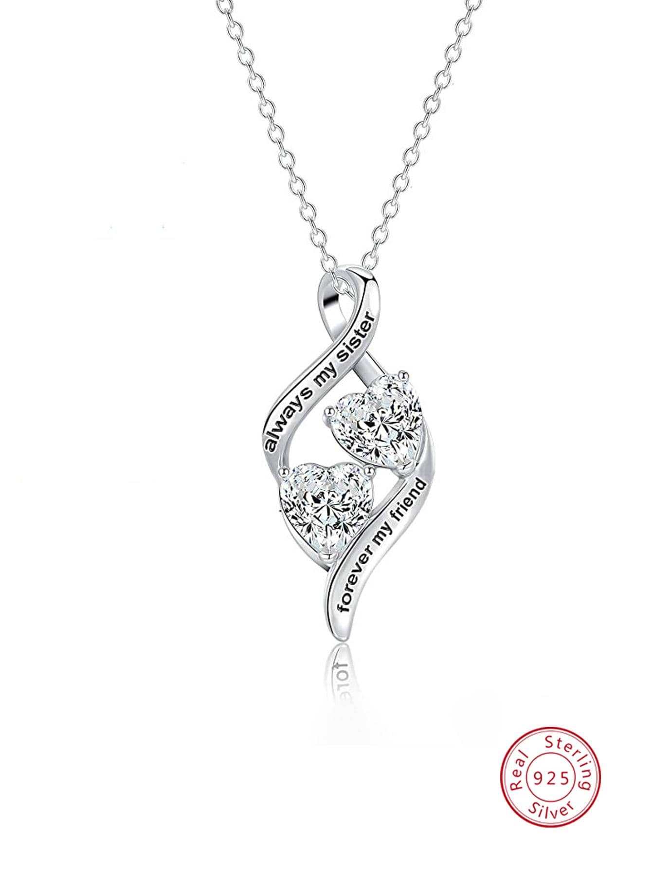 1pc Glamorous Cubic Zirconia Heart Decor Sterling Silver Pendant Necklace For Women For Party, Exquisite Valentine's Day Gift