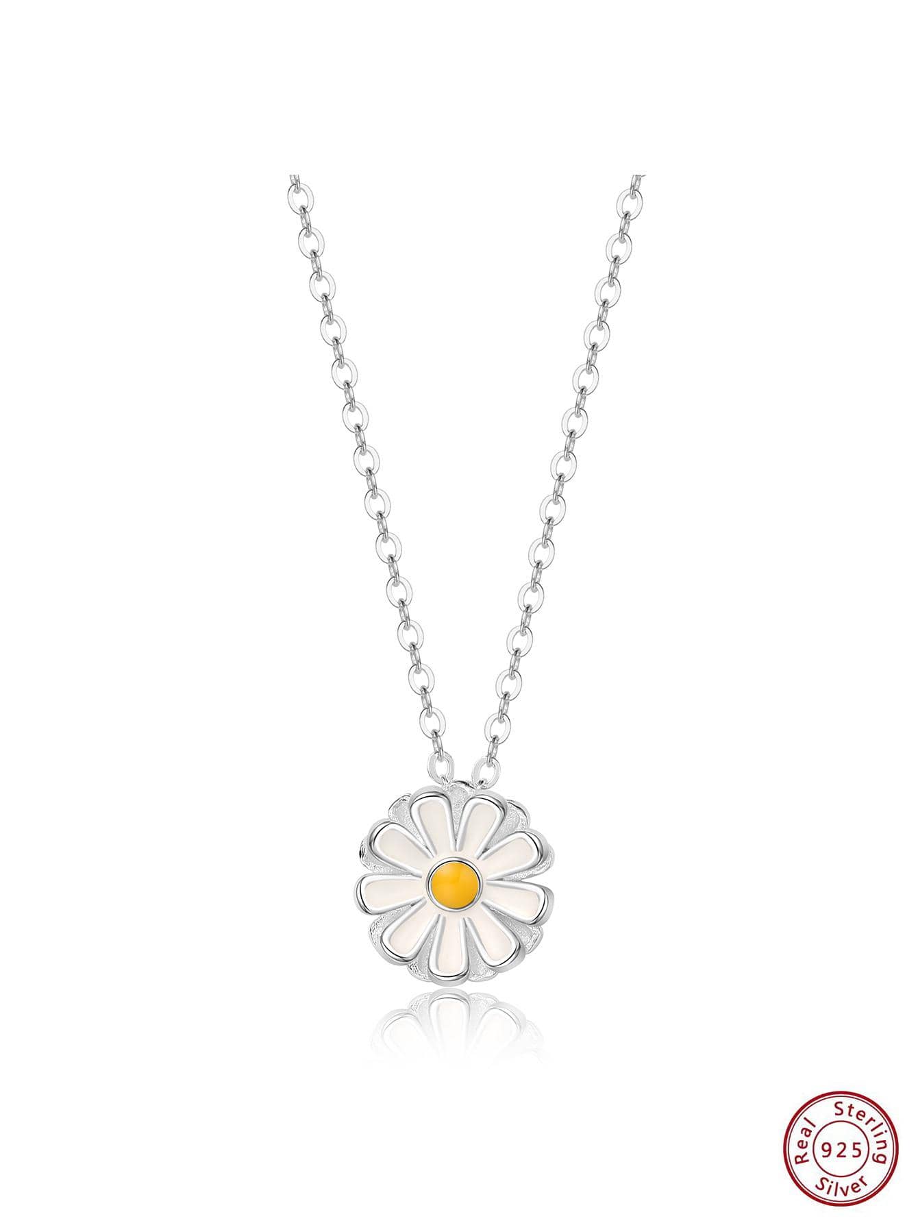 1pc Boho Cubic Zirconia Decor Daisy Charm Sterling Silver Necklace For Women For Spring Summer Decoration