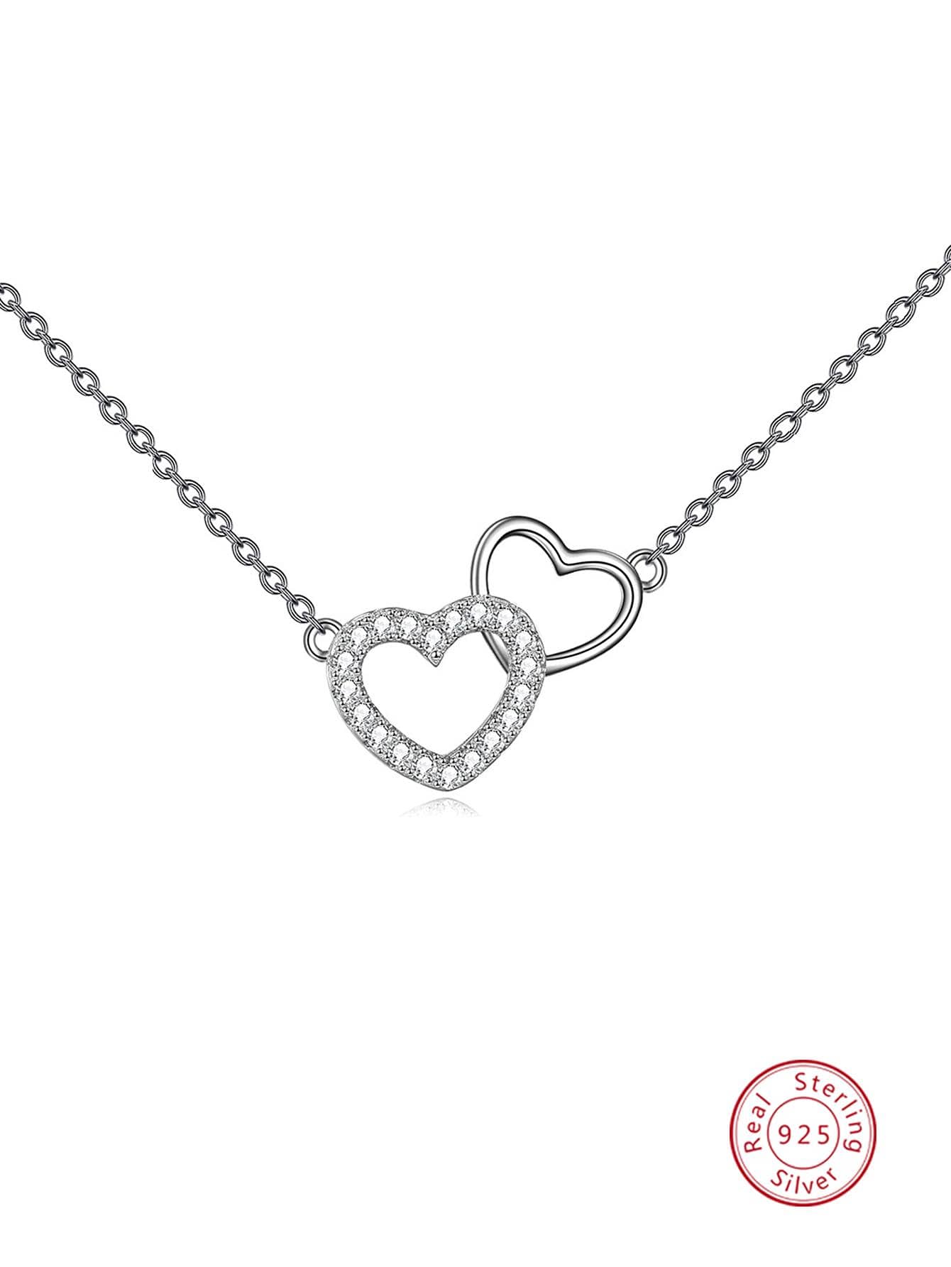 1pc Elegant Cubic Zirconia Heart Charm Sterling Silver Necklace For Women For Daily Decoration Valentine's Day Gift