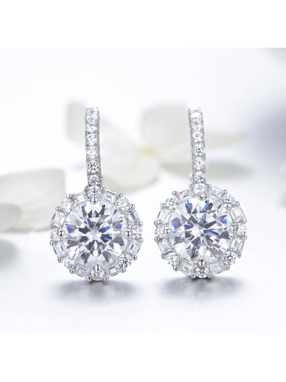 1pair Authentic 925 Sterling Silver Dazzling Cubic Zirconia Round Drop Earrings for Women Wedding Silver Jewelry