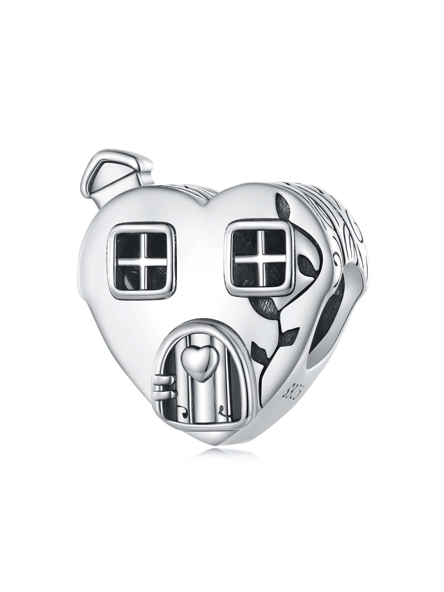 1pc 925 Sterling Silver Small House Family Beads Heart-Shaped Charm for Women Bracelet and Bangle DIY Fine Jewelry