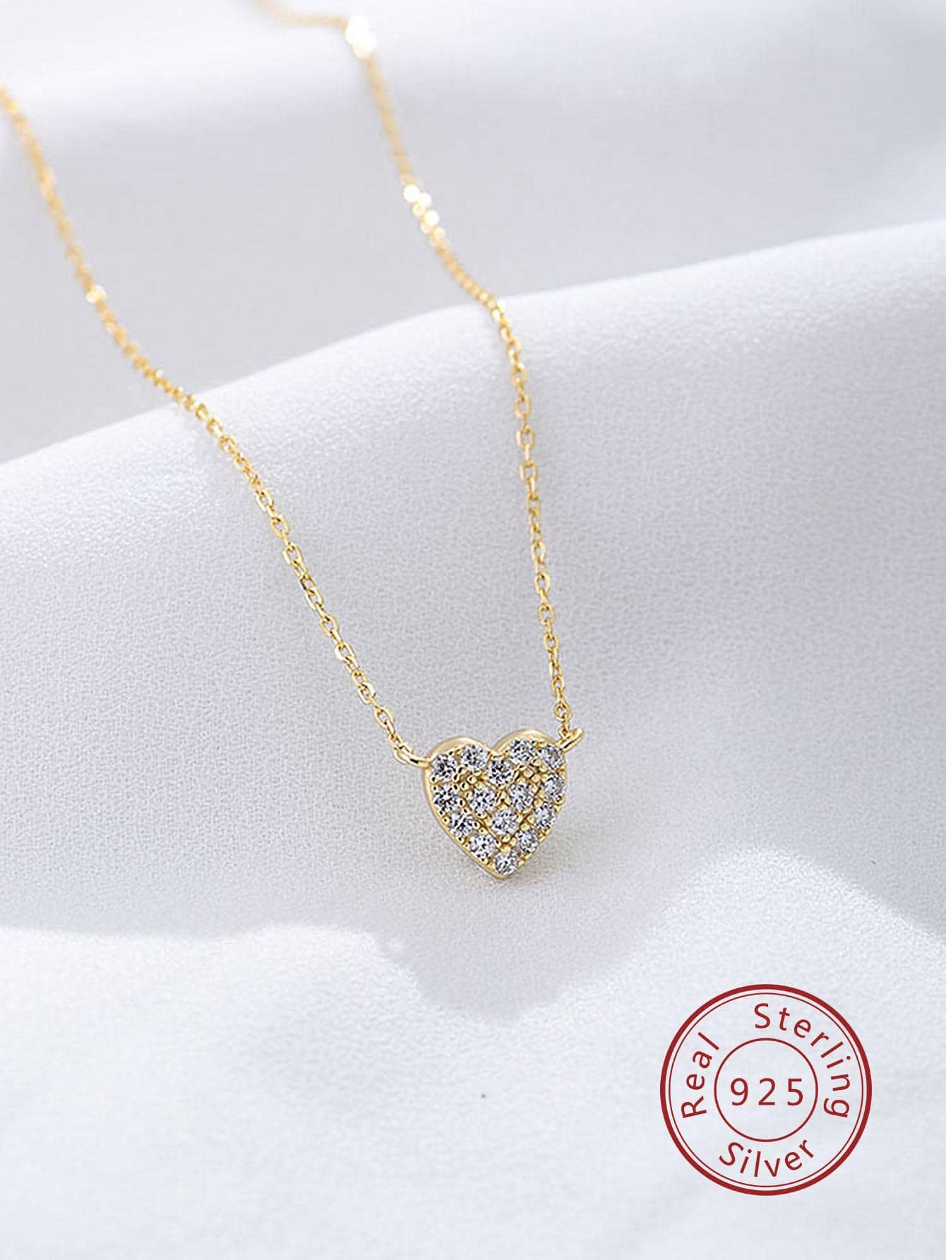 1pc Exquisite Sterling Silver Cubic Zirconia Heart Design Silver Necklace For Women For Dating