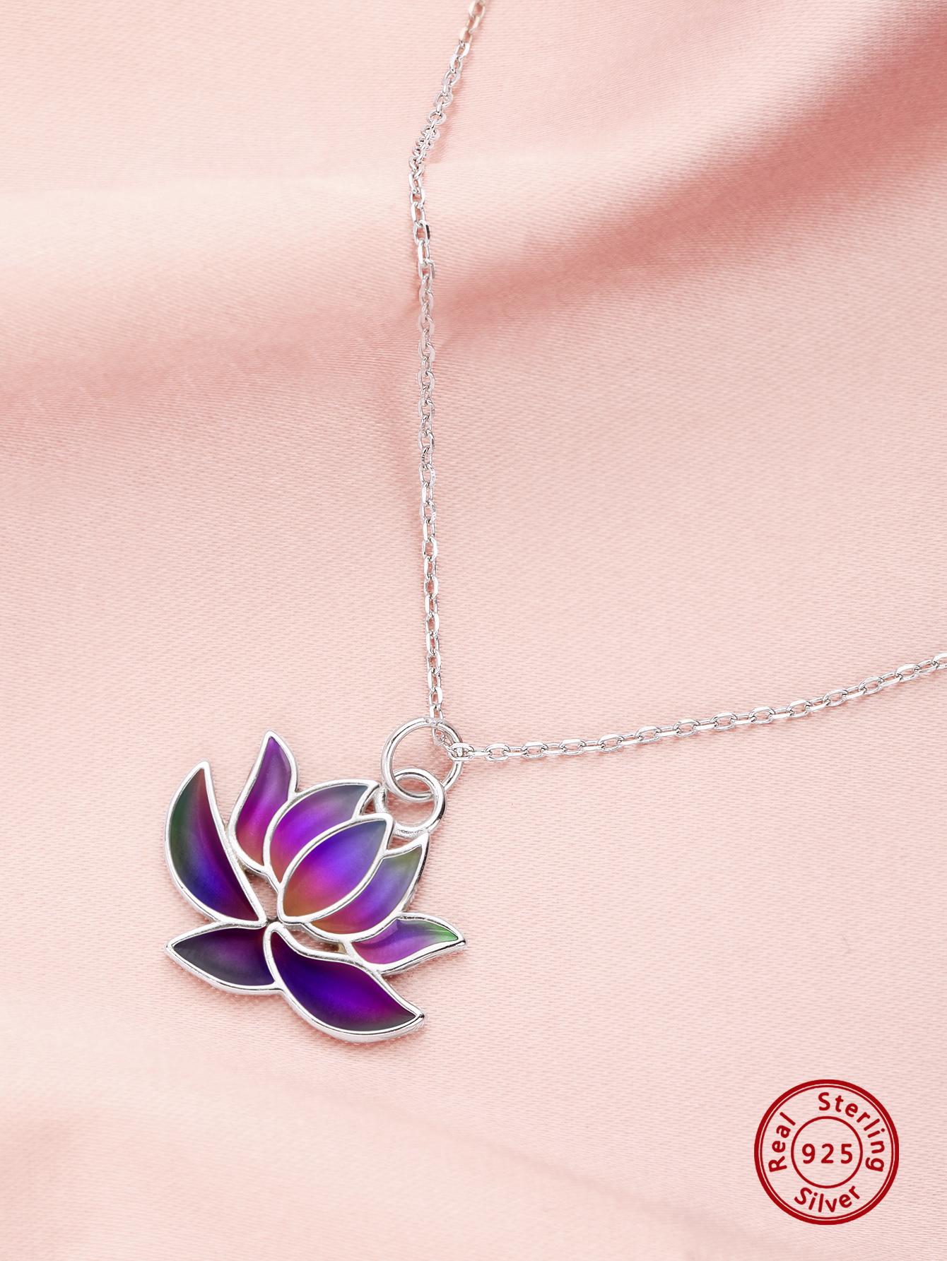 1pc Fashion Lotus Charm Sterling Silver Necklace For Women For Daily Decoration