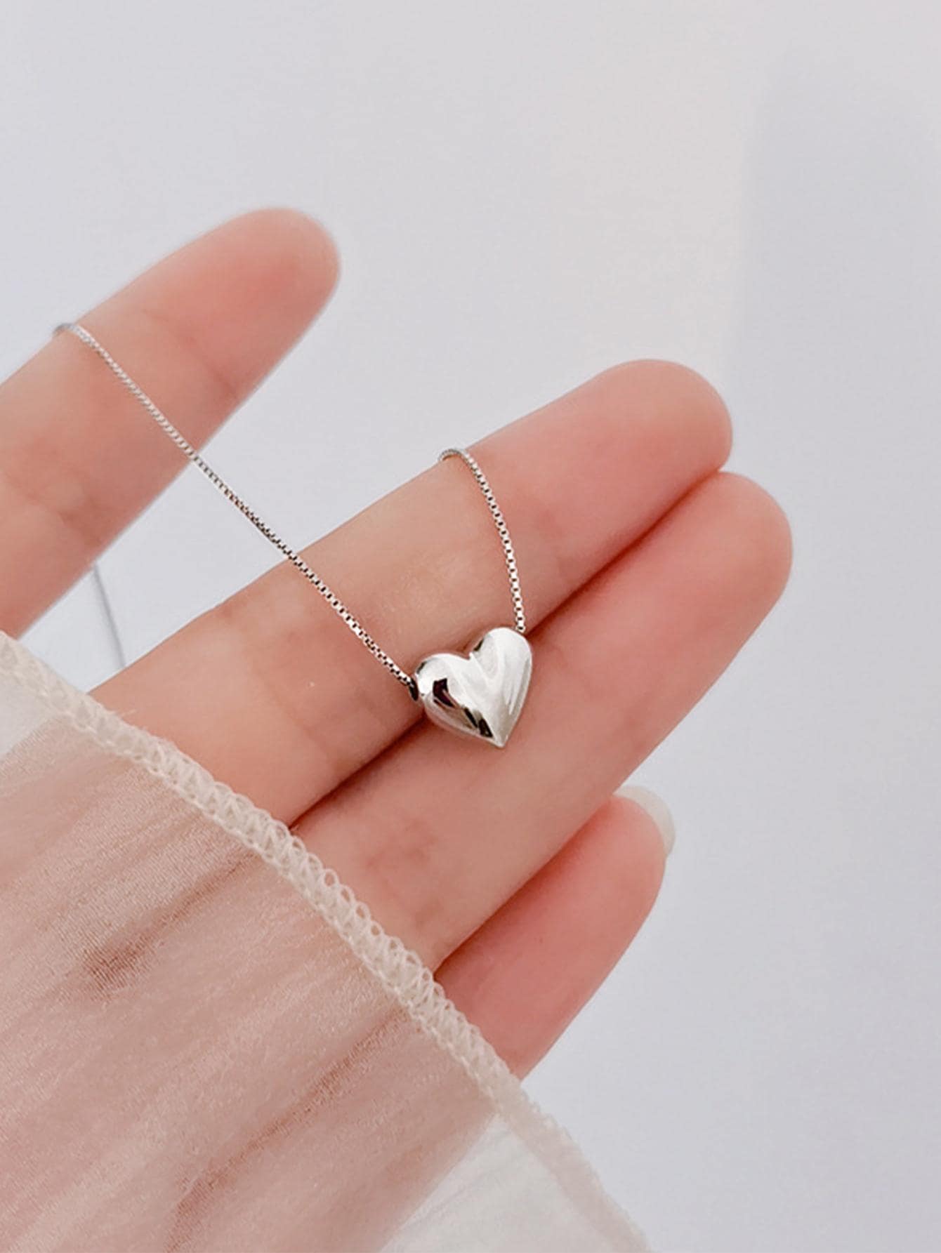 1pc Fashion Heart Sterling Silver Pendant Necklace For Women For Vacation