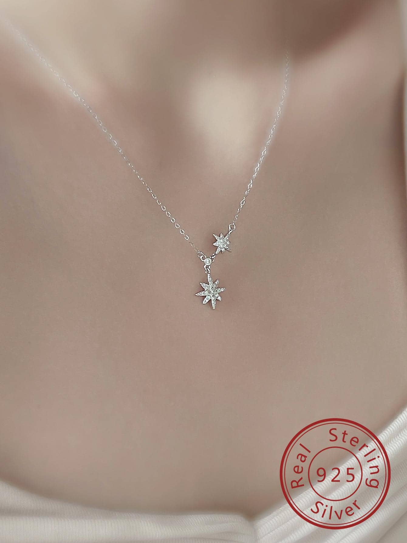 1pc Exquisite Cubic Zirconia Star Charm Sterling Silver Necklace For Women For Mother's Day Gift