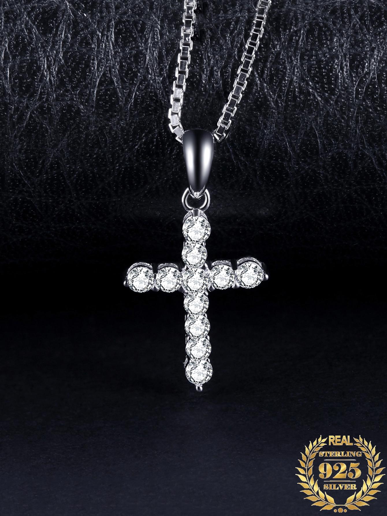 1pc Exquisite Cubic Zirconia Cross Charm Sterling Silver Necklace For Women For Daily Decoration