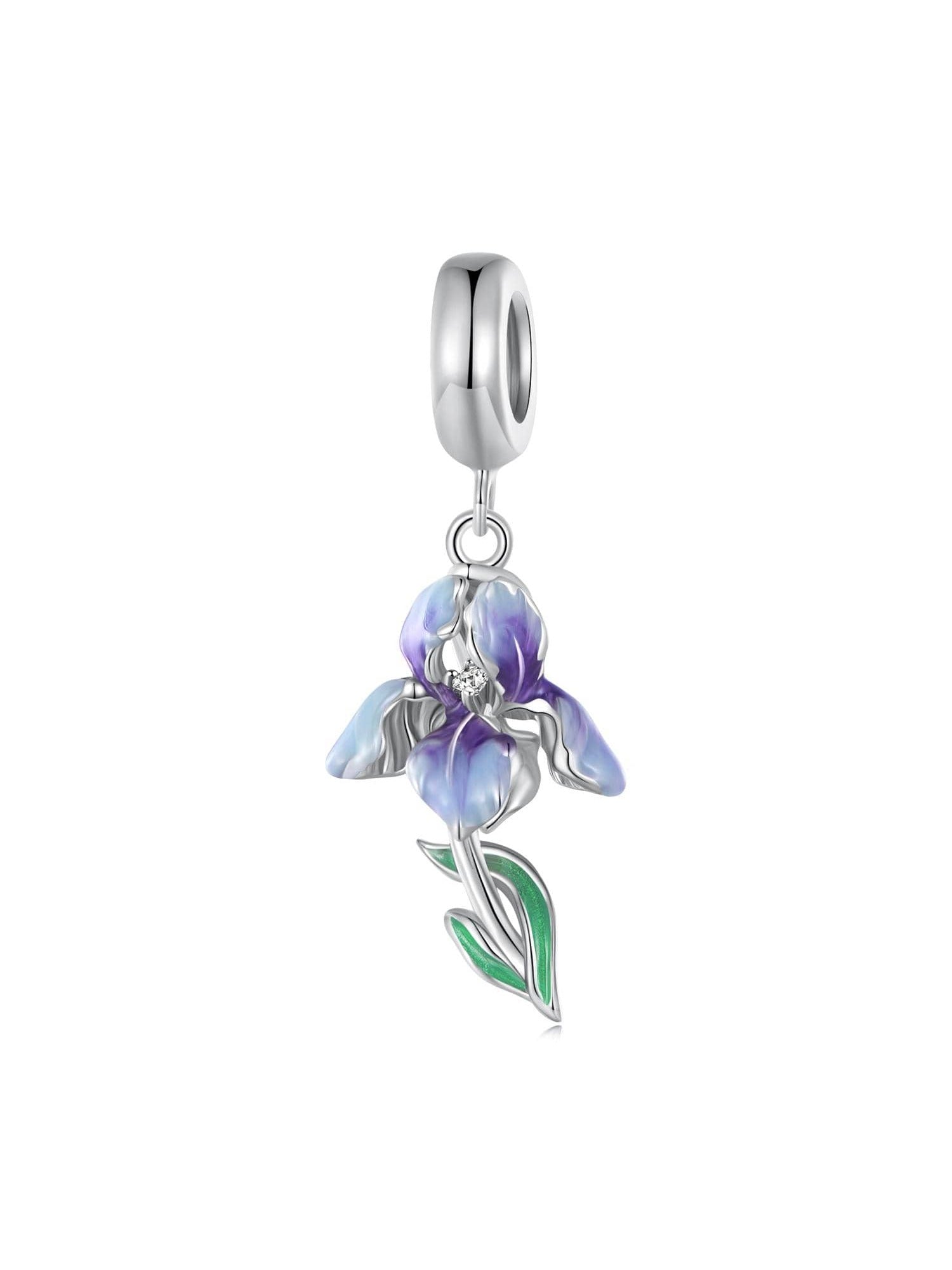 1pc 925 Sterling Silver Enamel Iris Hanging Bead Harebell Pendant Charm for Women Bracelet and Necklace DIY Fine  Jewelry