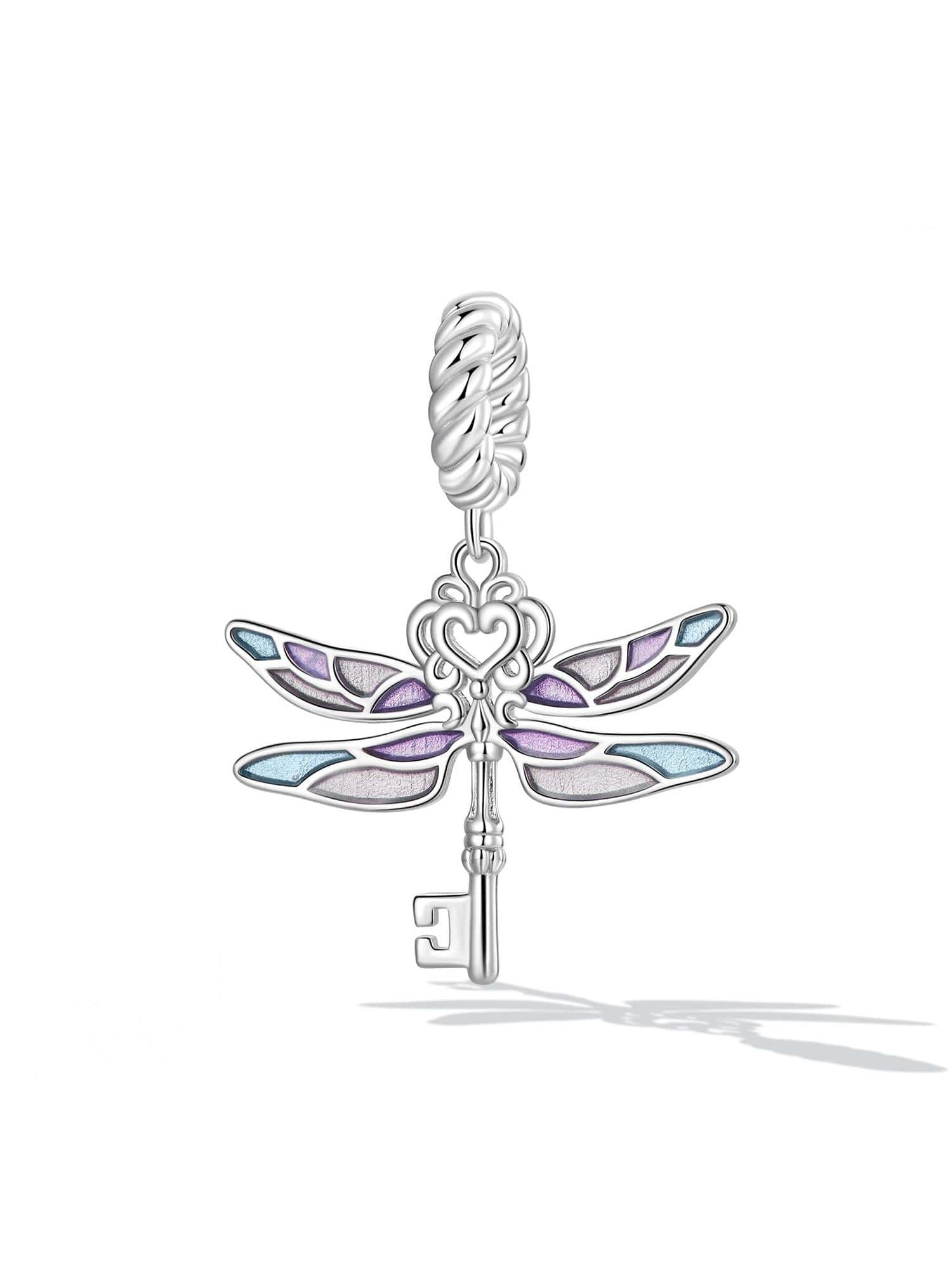 1pc 925 Sterling Silver Dainty Colorful Enamel Dragonfly Key Pendant Necklace for Women Birthday Gift Fine Jewelry