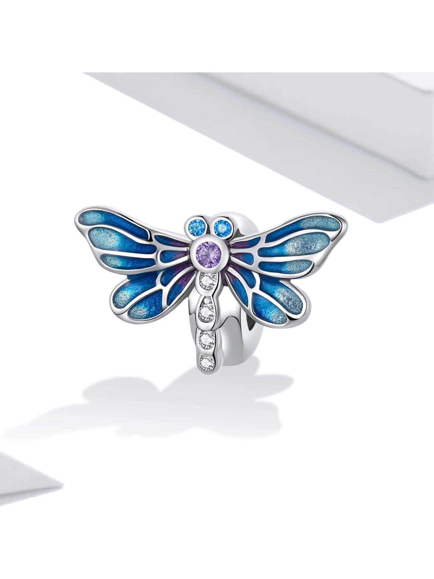 1pc 925 Sterling Silver Vintage Blue Dragonfly Charms fit for Women Bracelet or Bangle Plated platinum Spacer Fine Jewelry