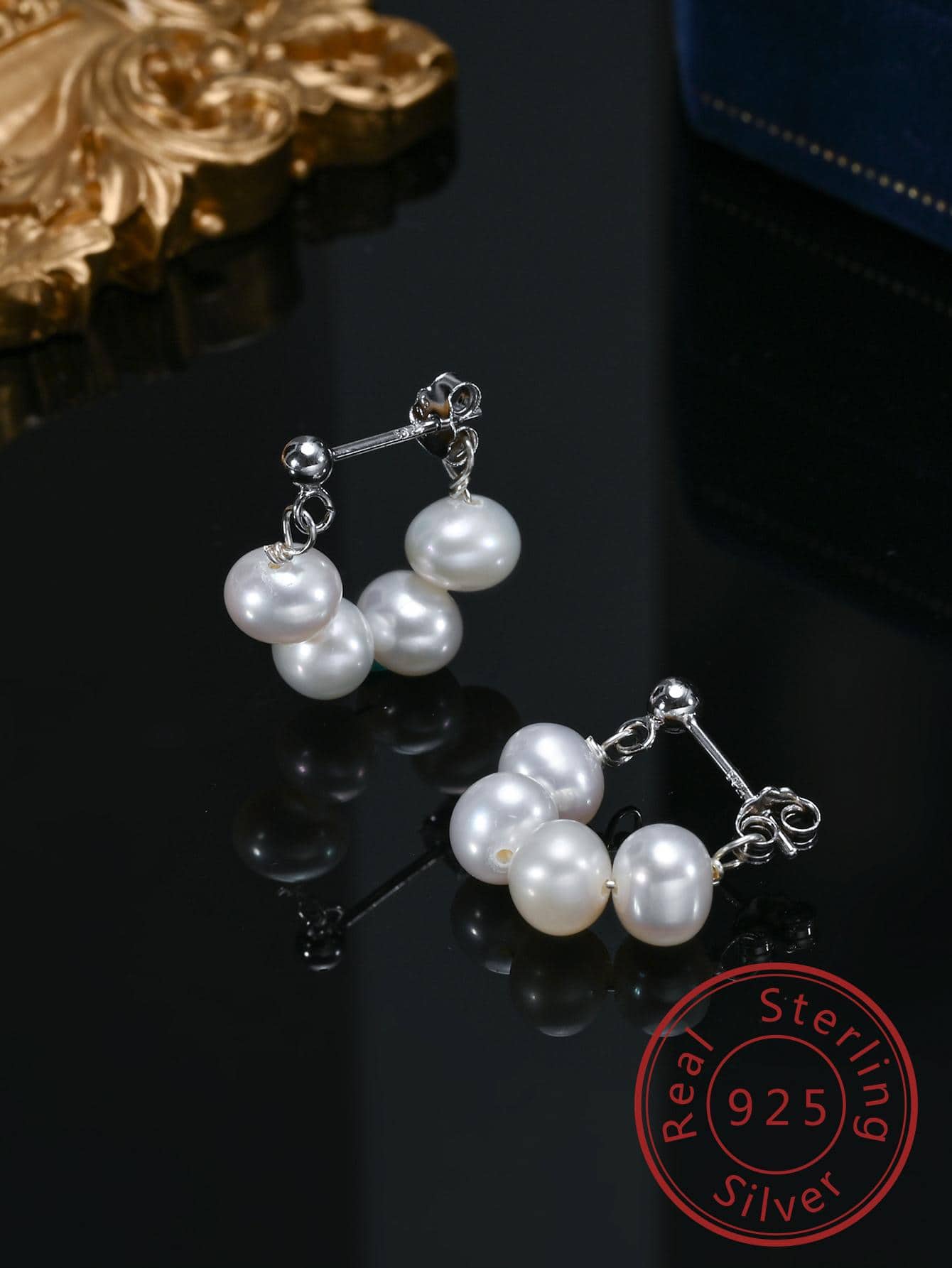 1pair Elegant Sterling Silver Cultured Pearl Decor Hoop Earrings For Women For Daily Decoration